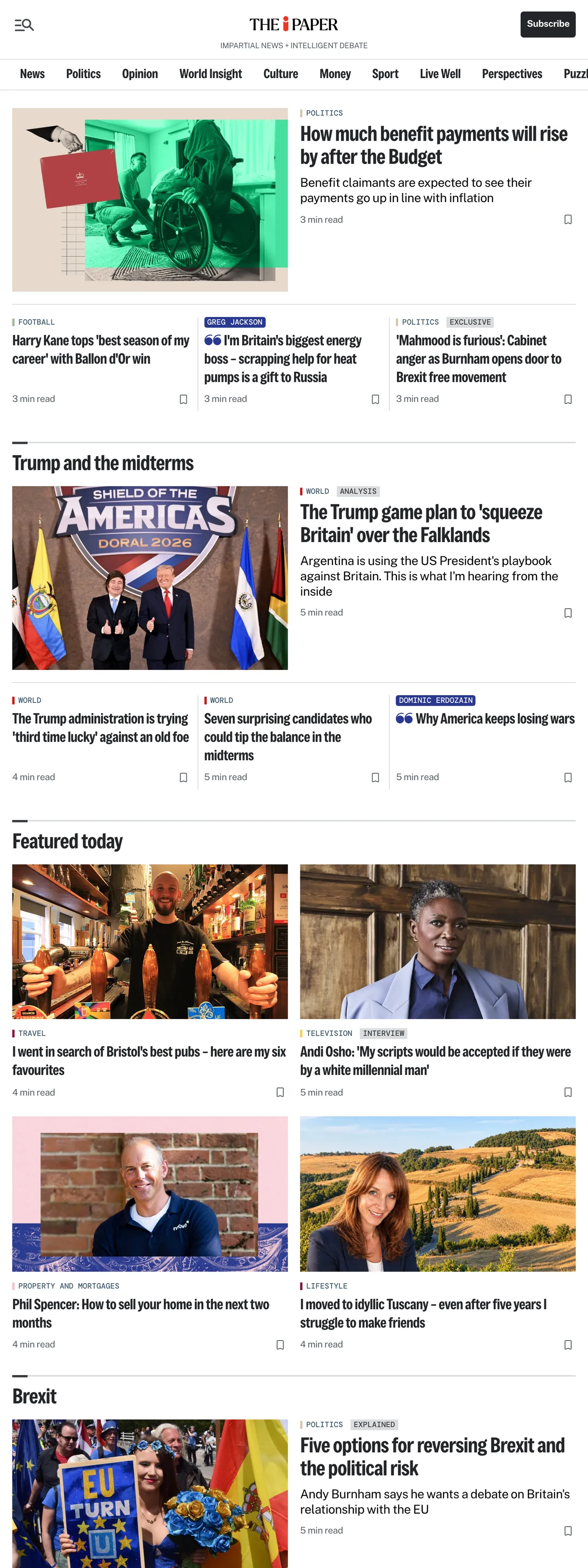 Screenshot of the The i Paper front page