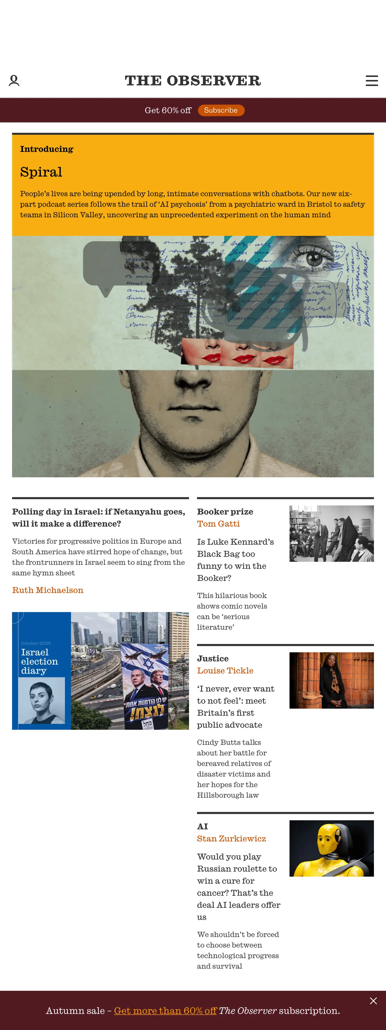 Screenshot of the The Observer front page