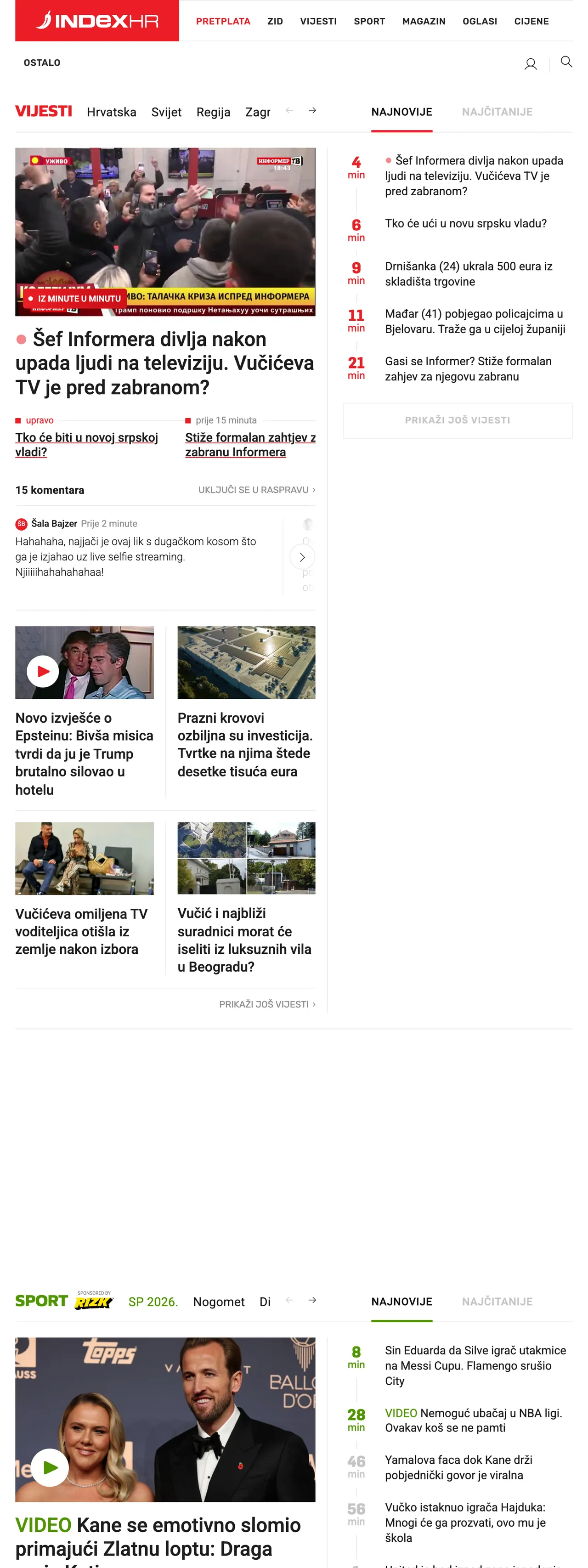 Screenshot of the Index.hr front page
