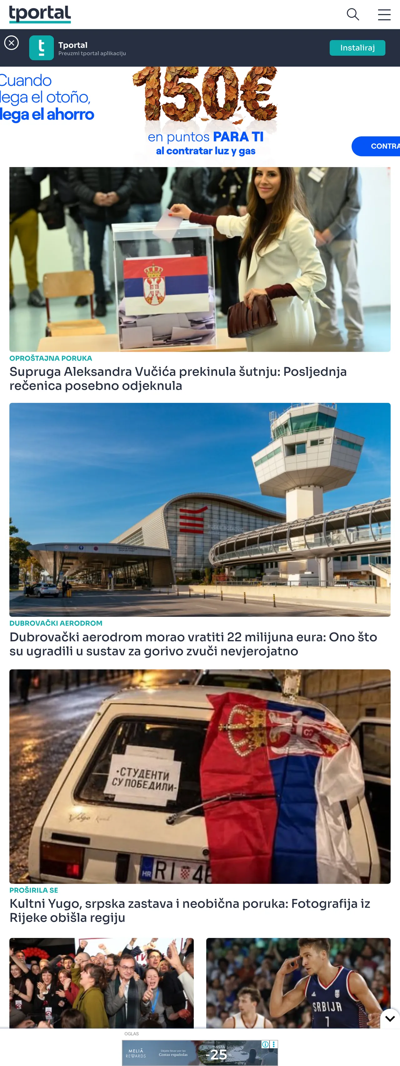 Screenshot of the tportal front page