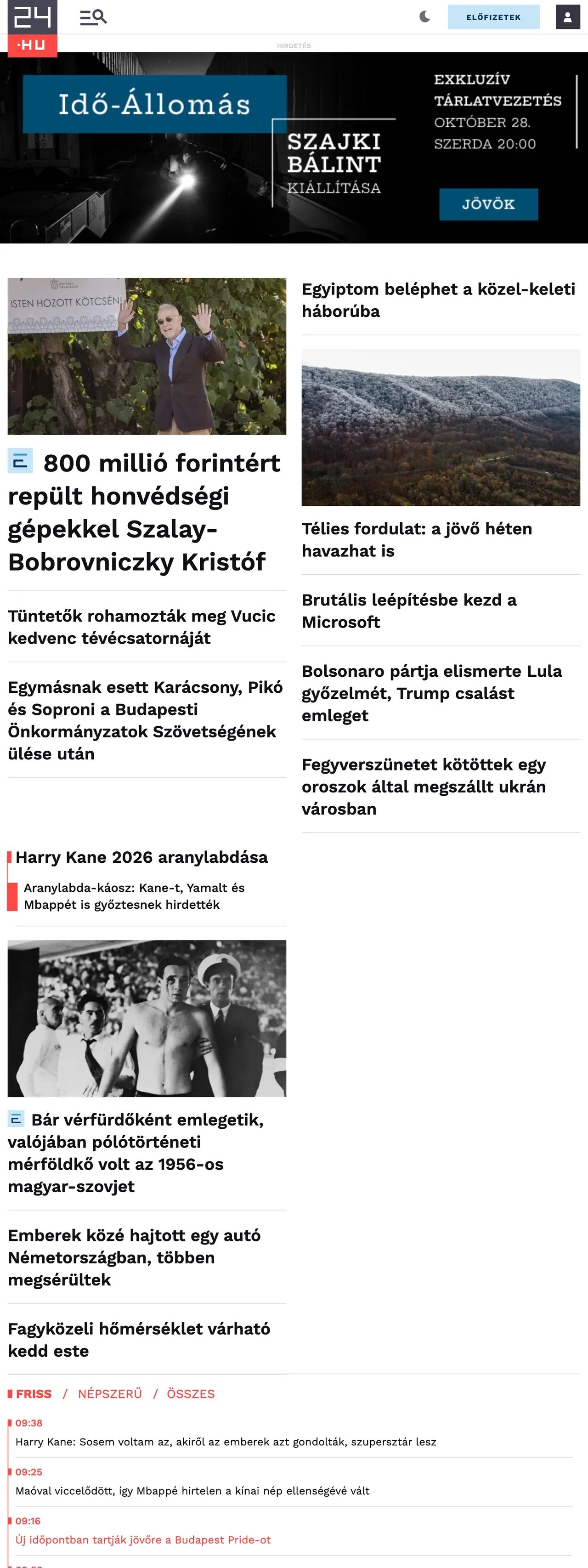 Screenshot of the 24.hu front page