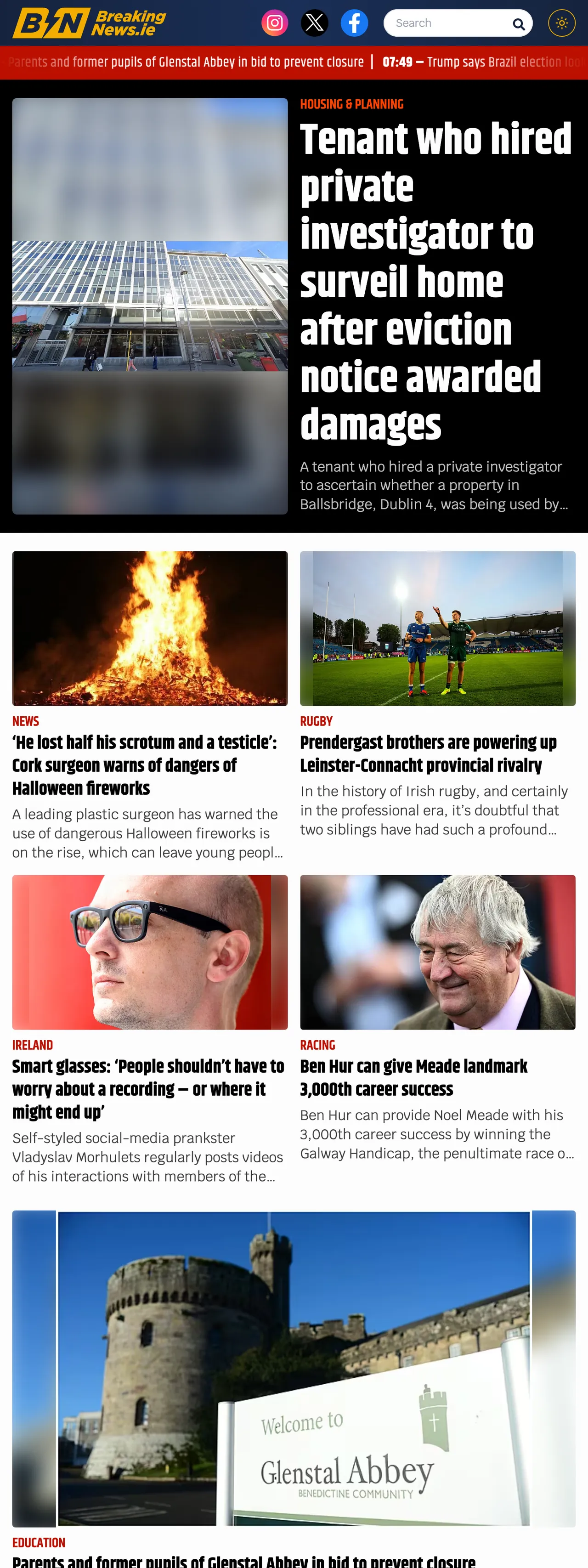 Screenshot of the BreakingNews.ie front page