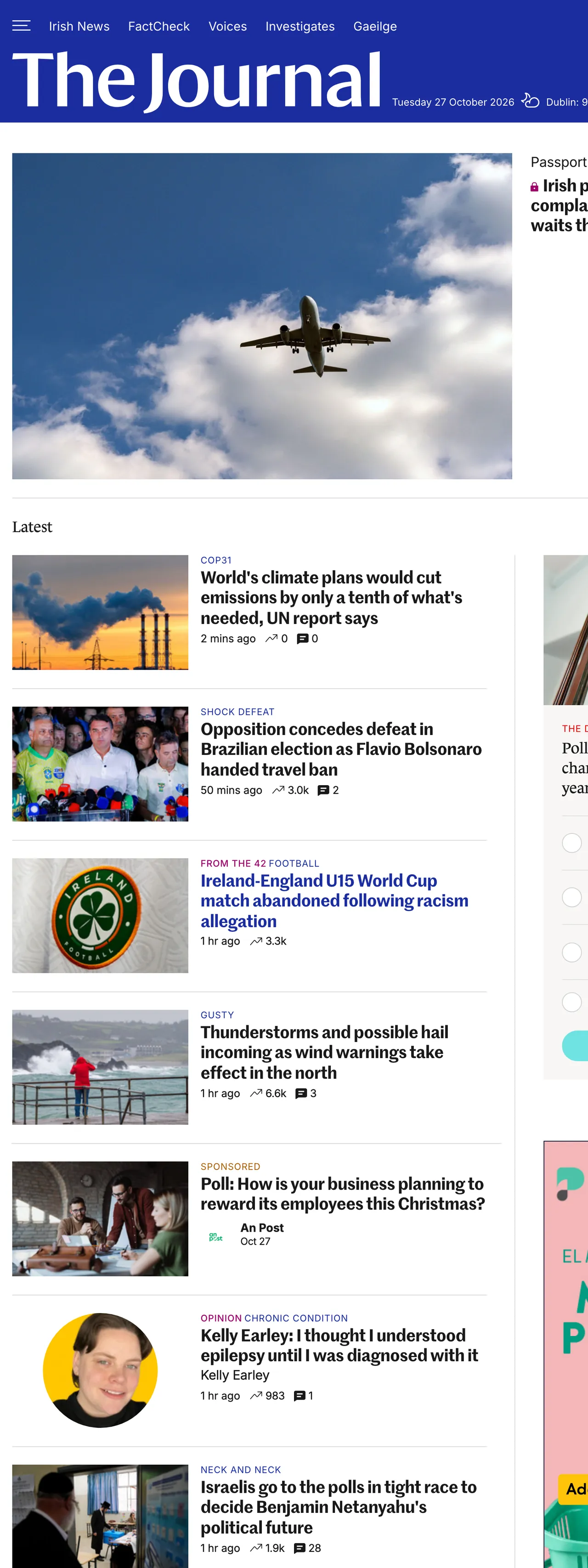 Screenshot of the TheJournal.ie front page