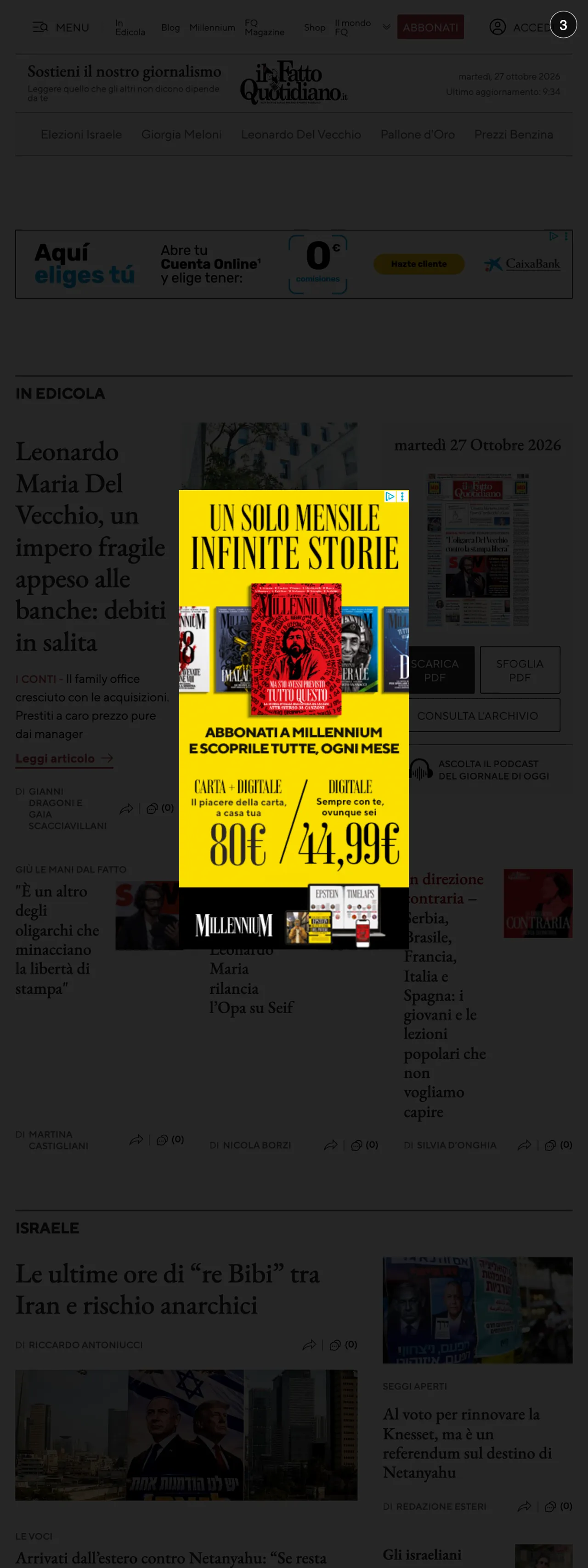 Screenshot of the Il Fatto Quotidiano front page