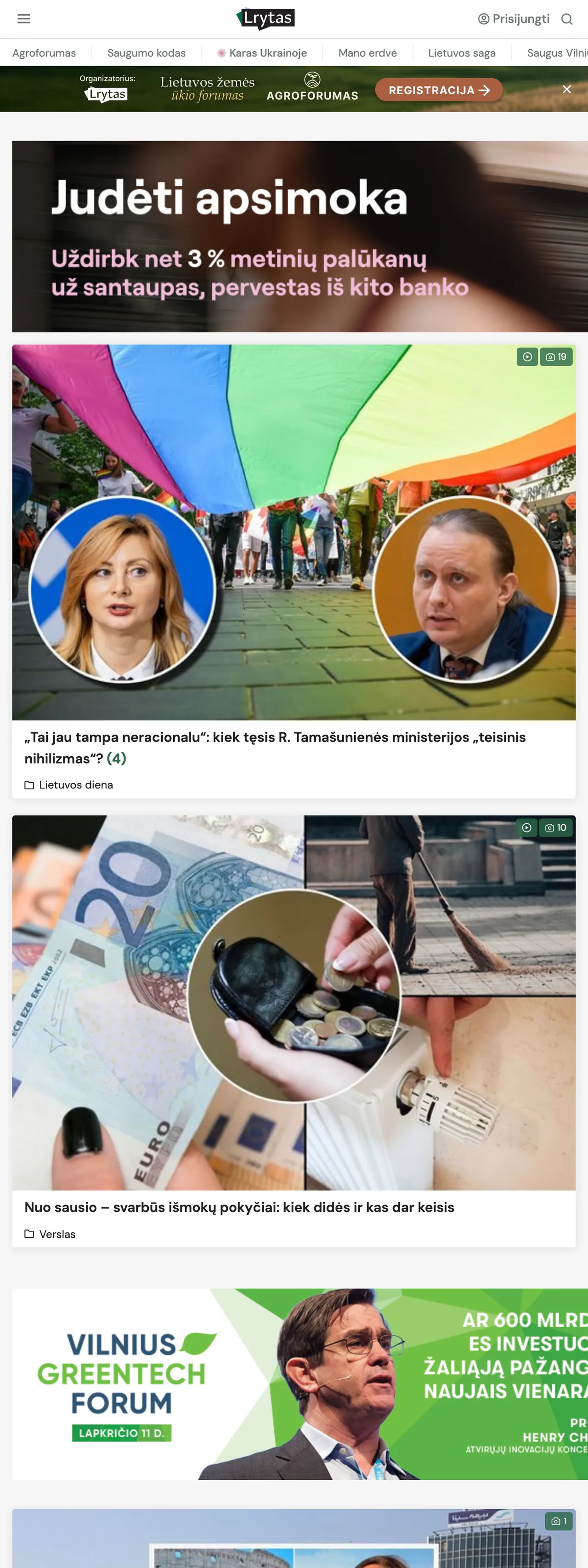 Screenshot of the Lrytas front page