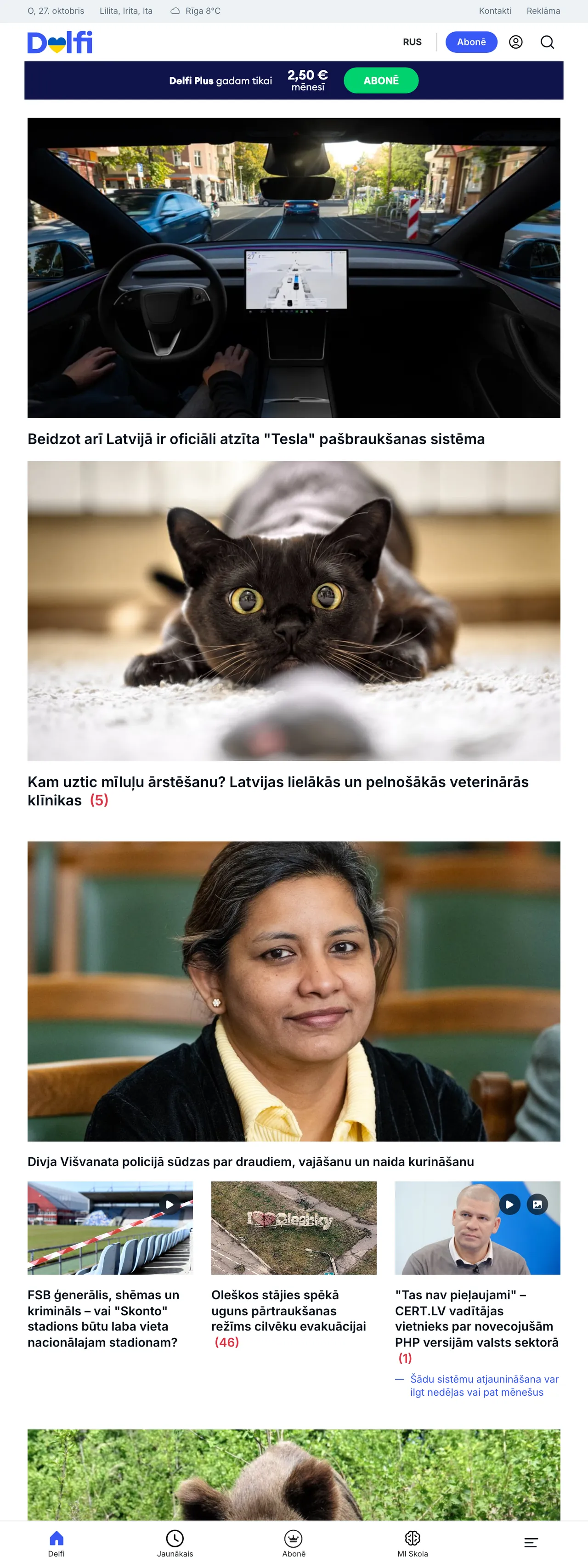 Screenshot of the Delfi front page