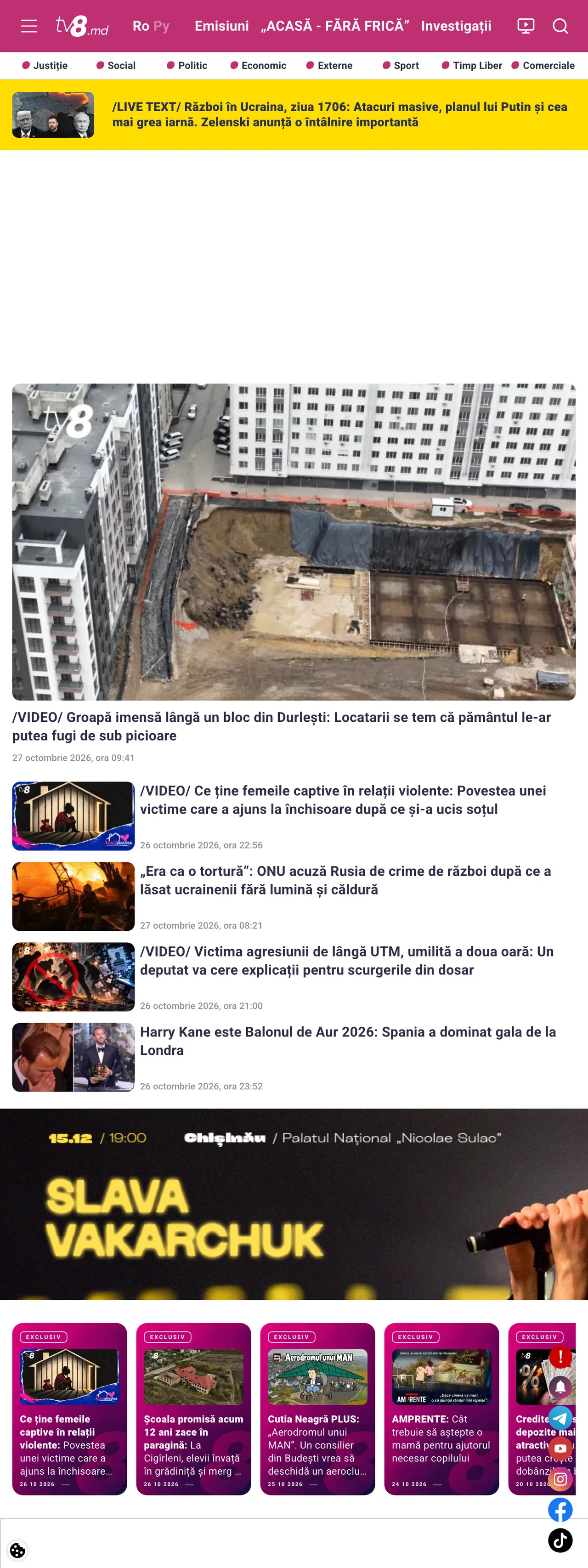 Screenshot of the TV8 front page