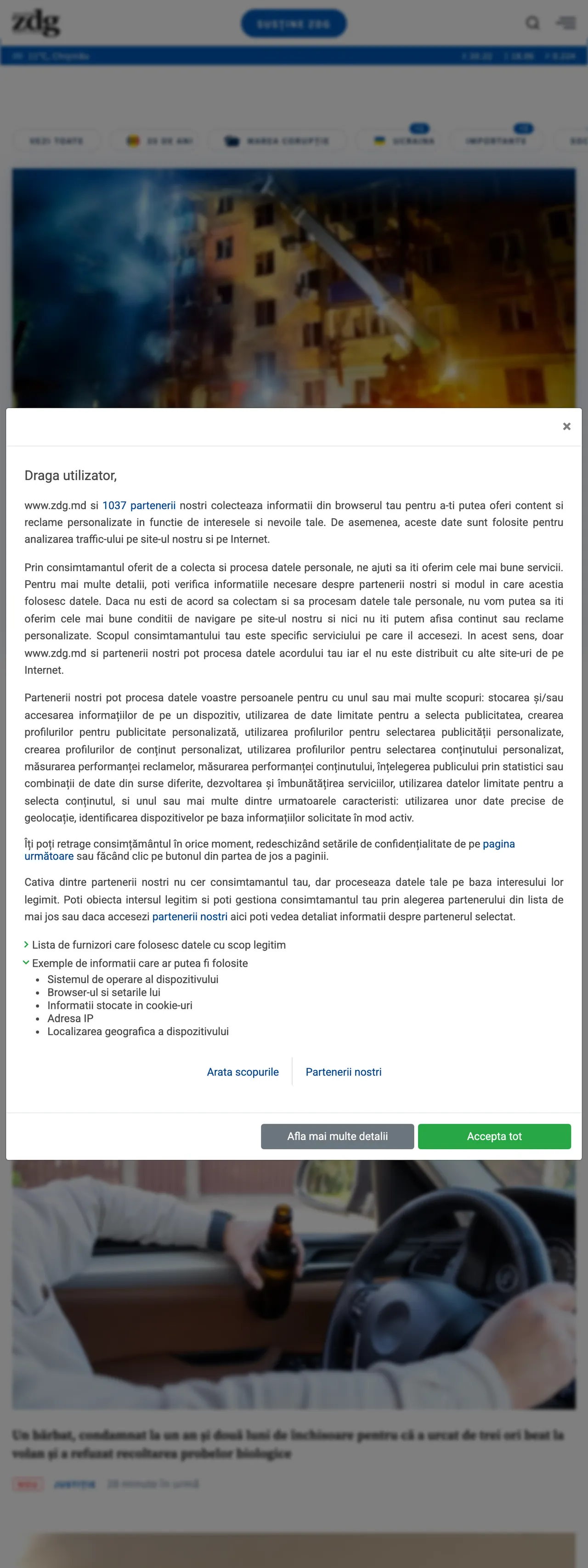 Screenshot of the Ziarul de Gardă front page