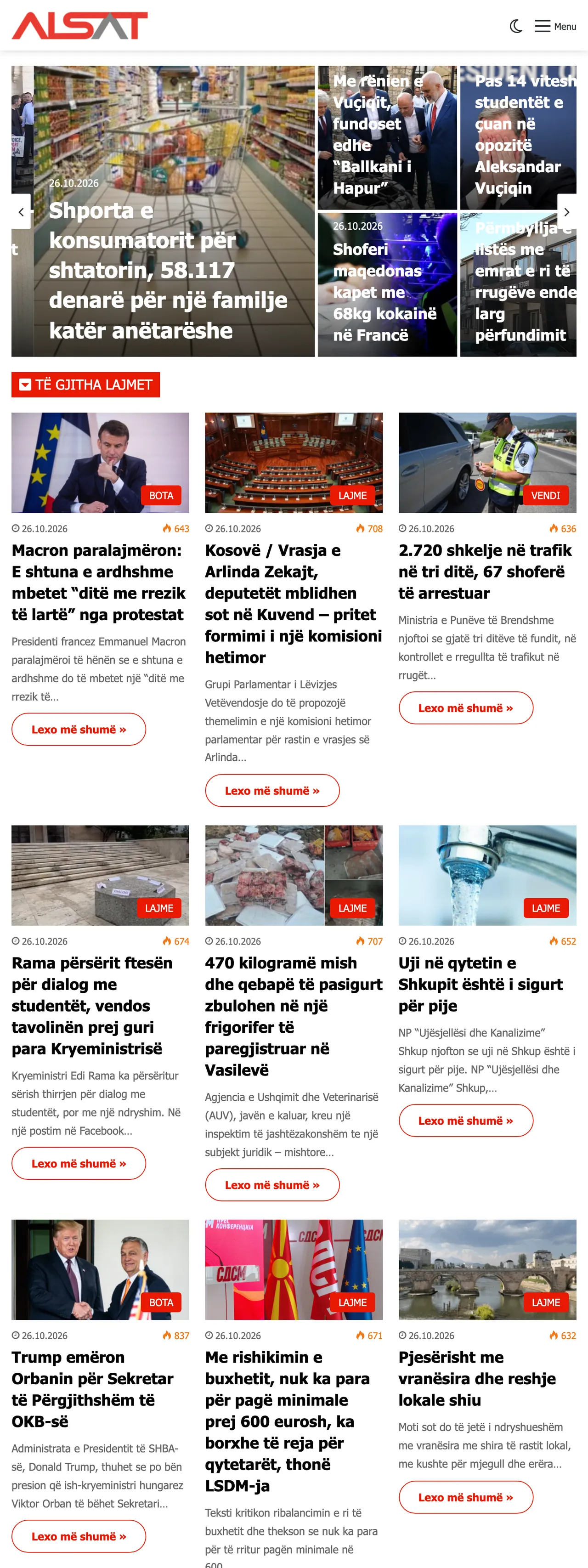 Screenshot of the ALSAT front page