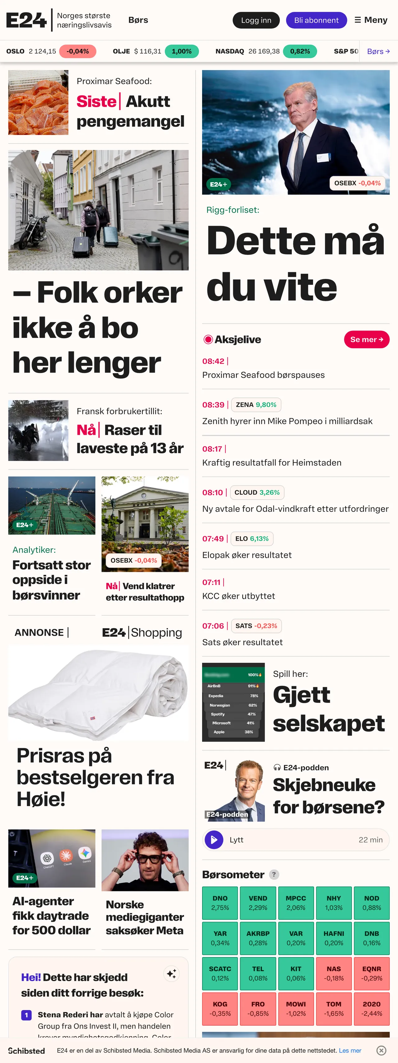 Screenshot of the E24 front page