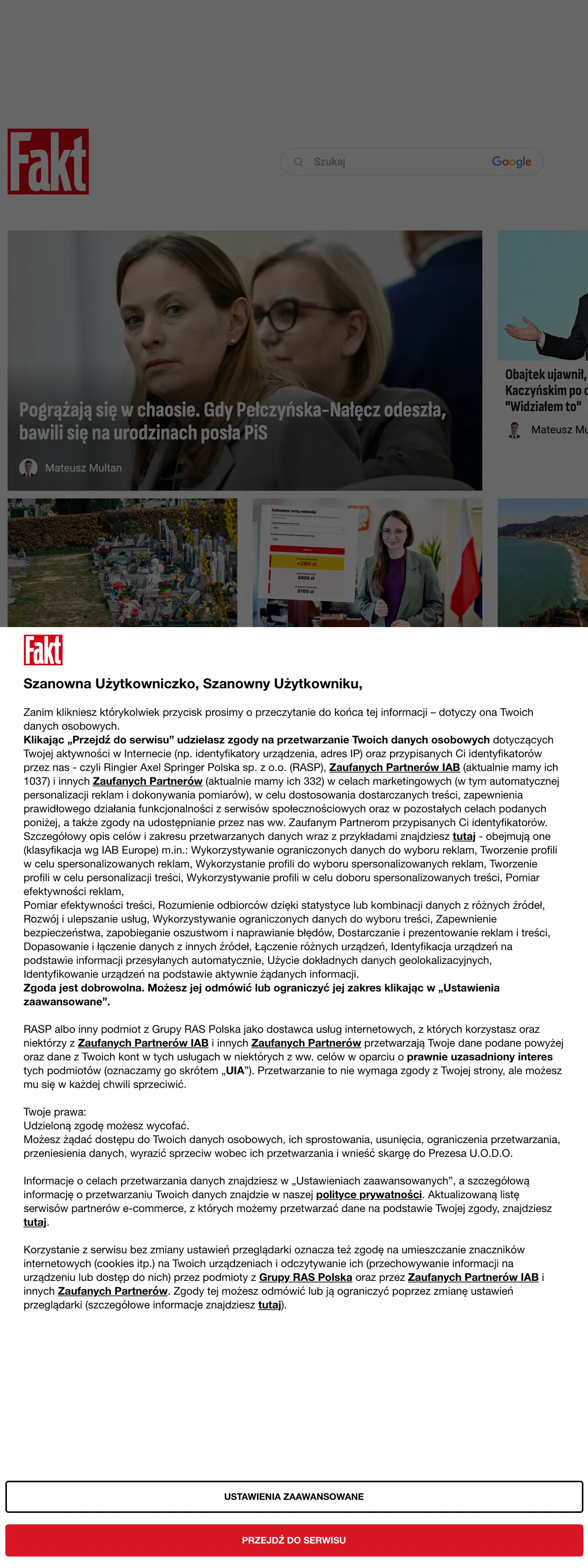 Screenshot of the Fakt front page