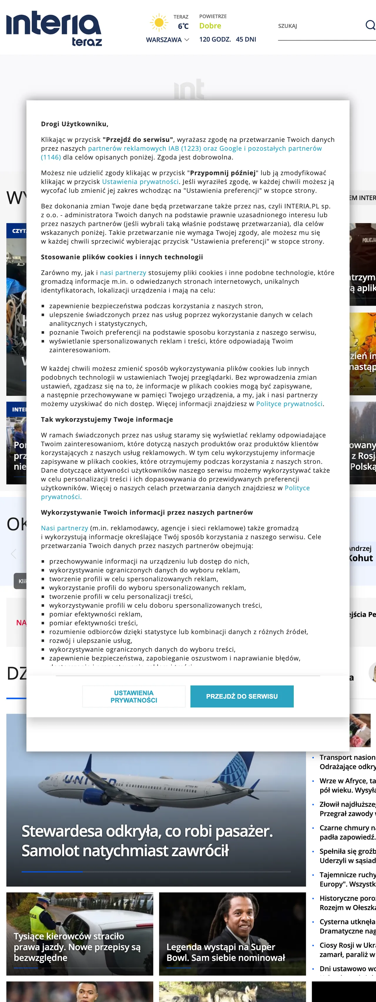 Screenshot of the Interia front page