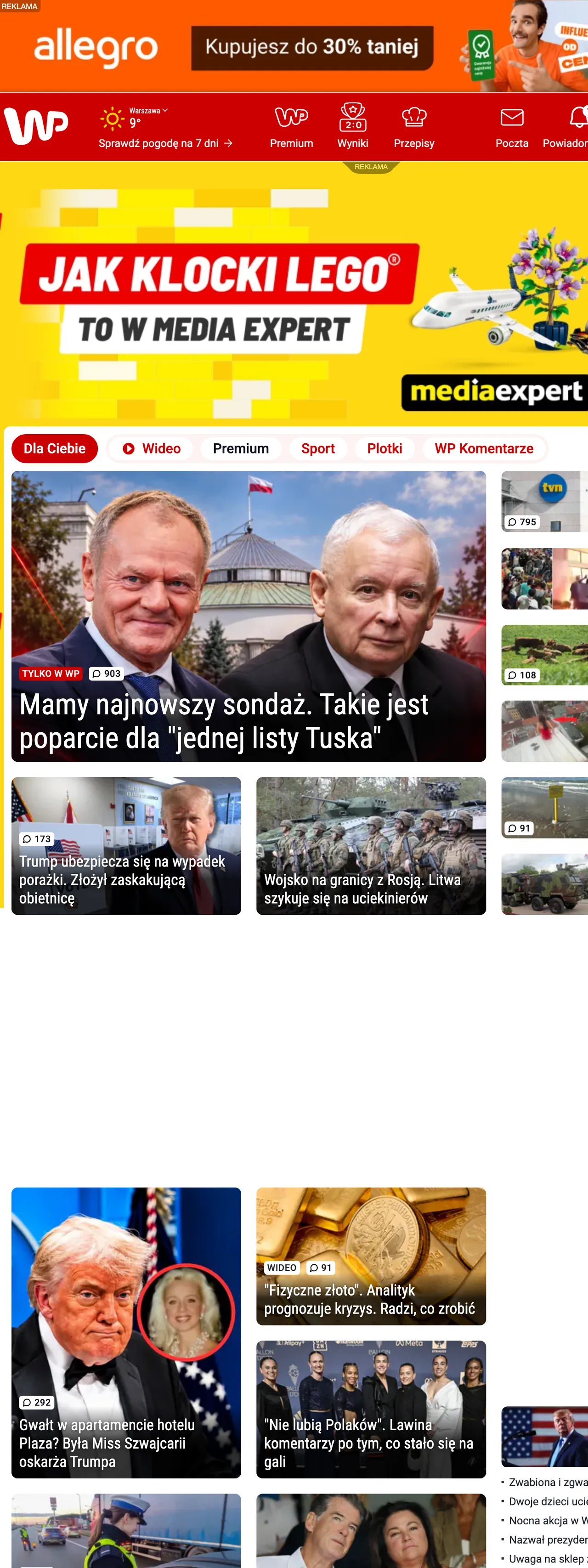 Screenshot of the Wirtualna Polska front page