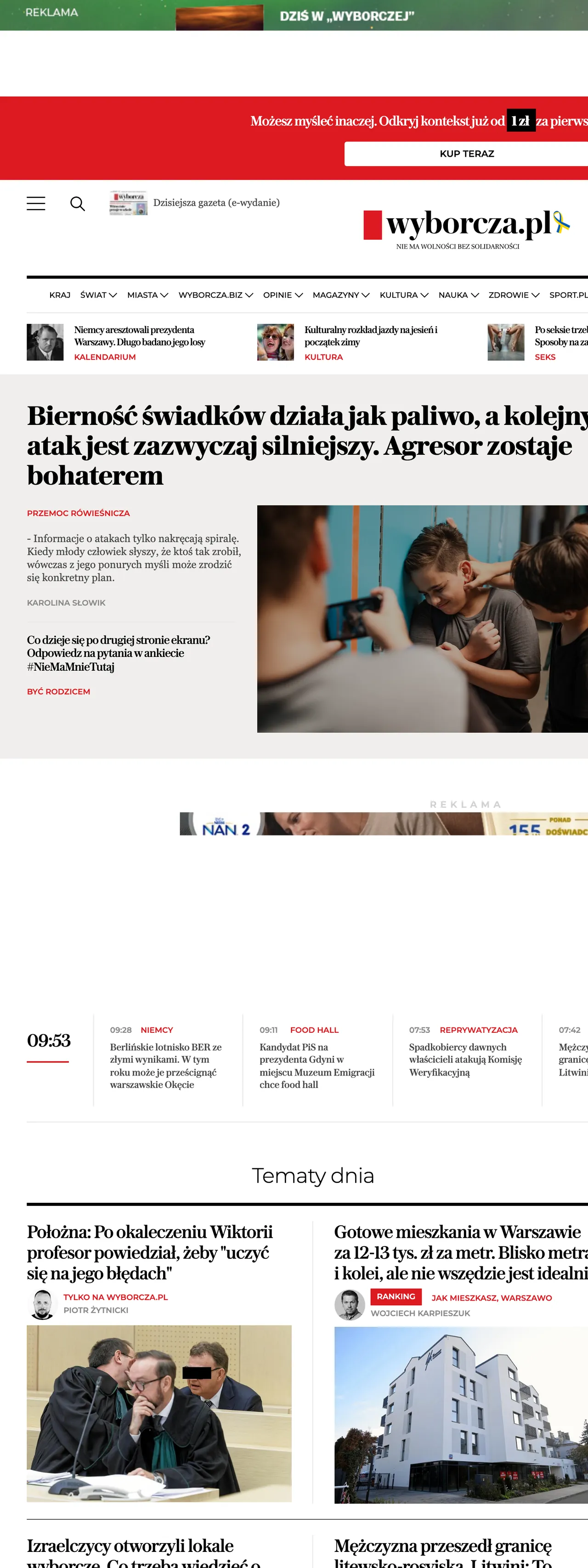 Screenshot of the Wyborcza front page