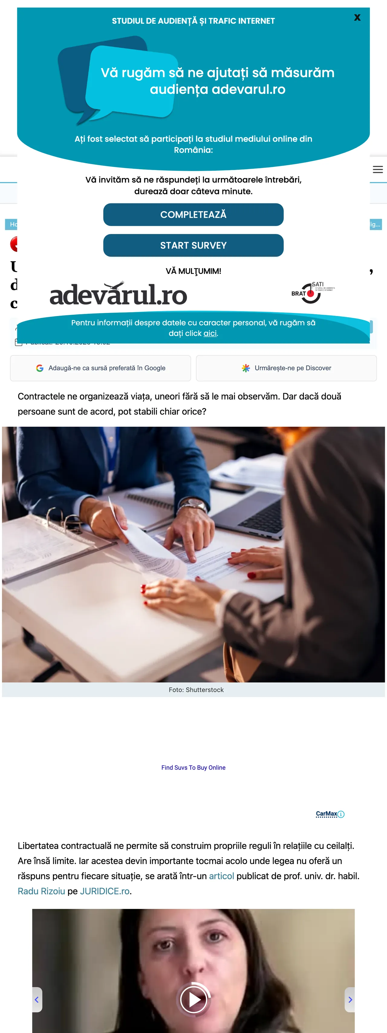 Screenshot of the Adevărul front page
