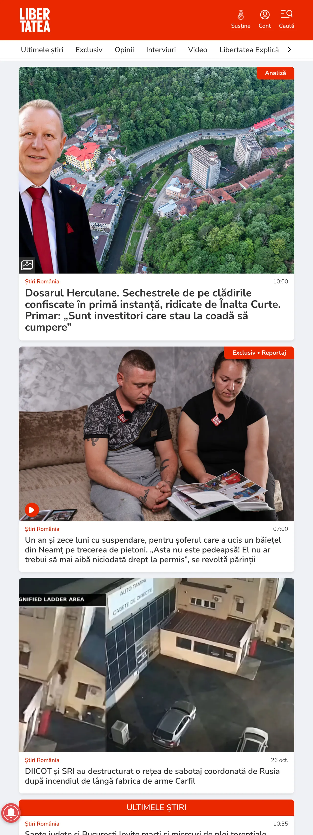 Screenshot of the Libertatea front page