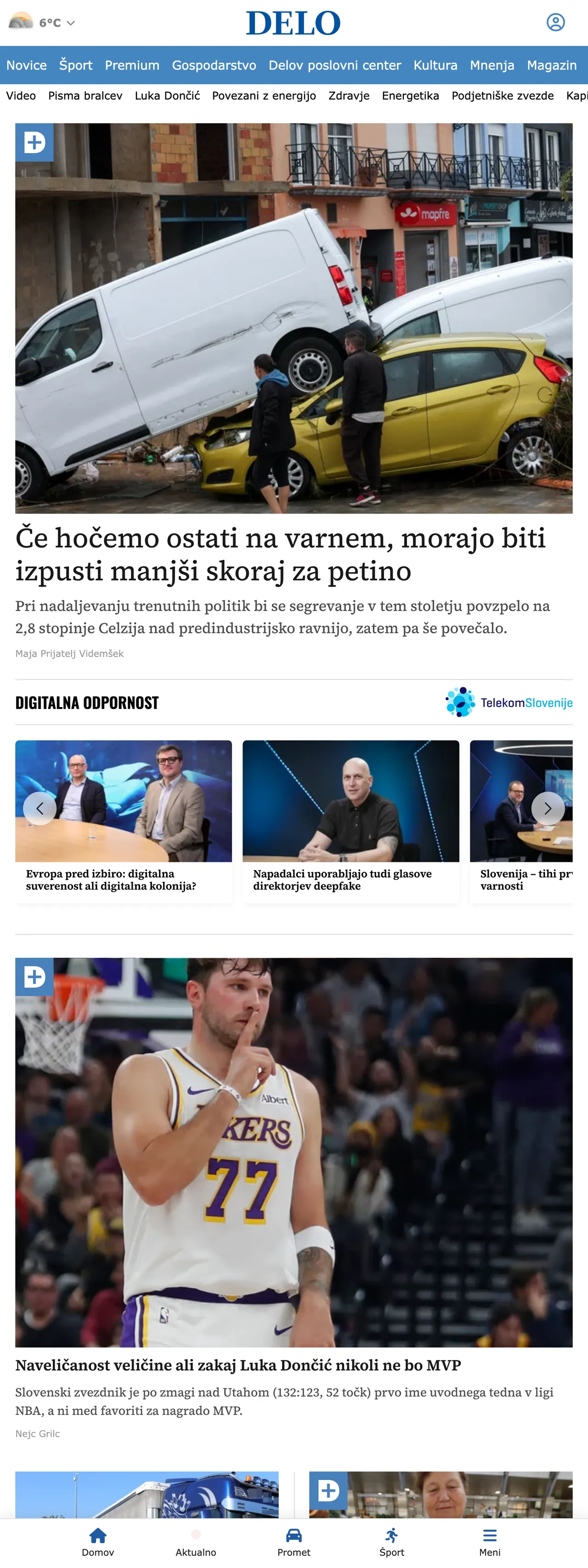 Screenshot of the Delo front page