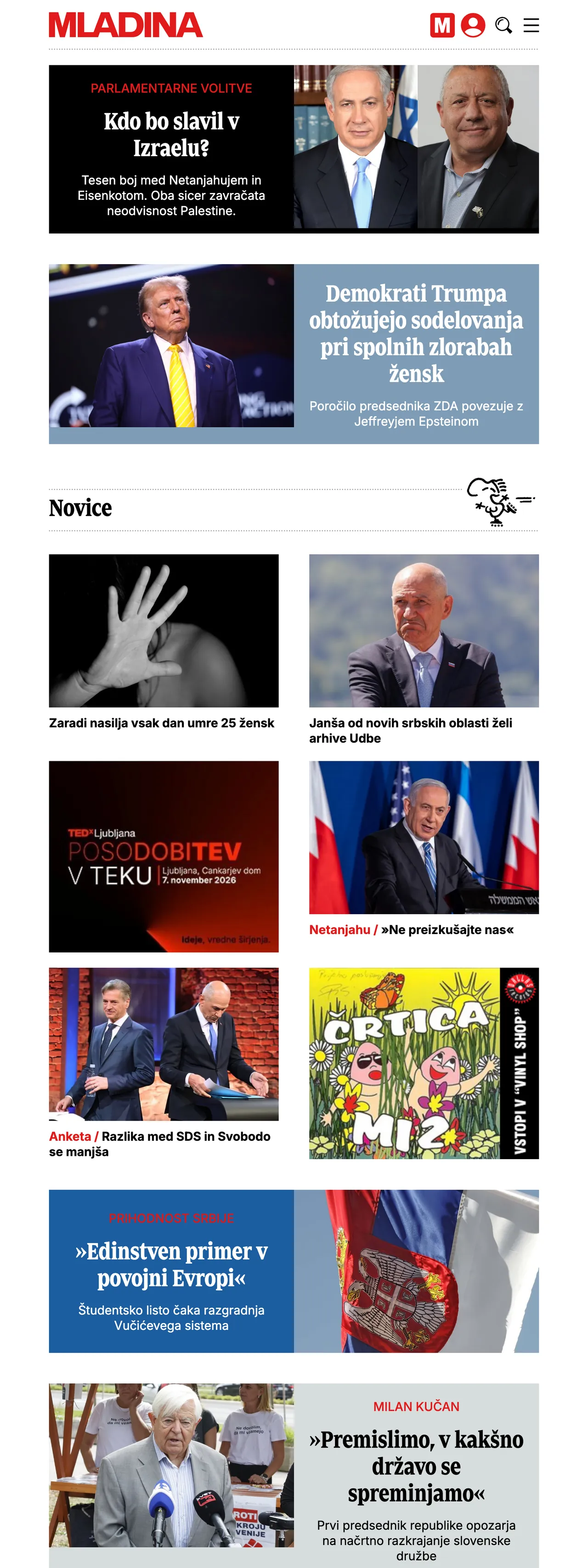 Screenshot of the Mladina front page