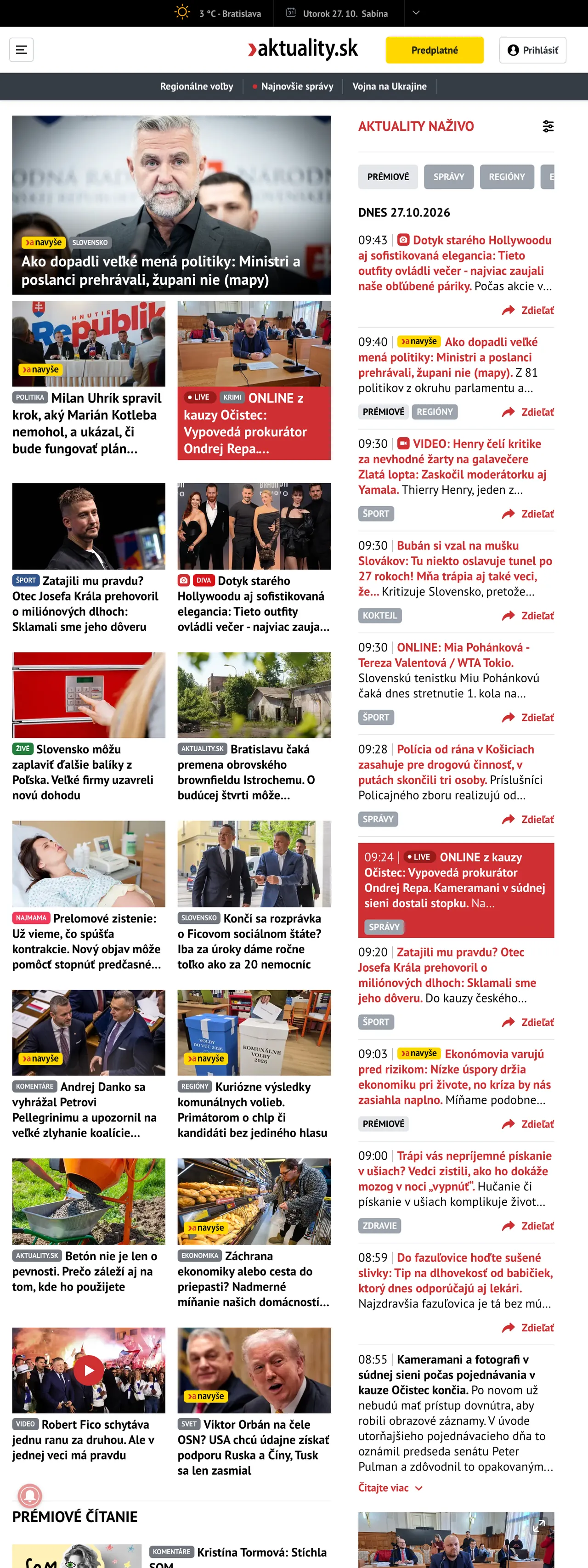 Screenshot of the Aktuality.sk front page