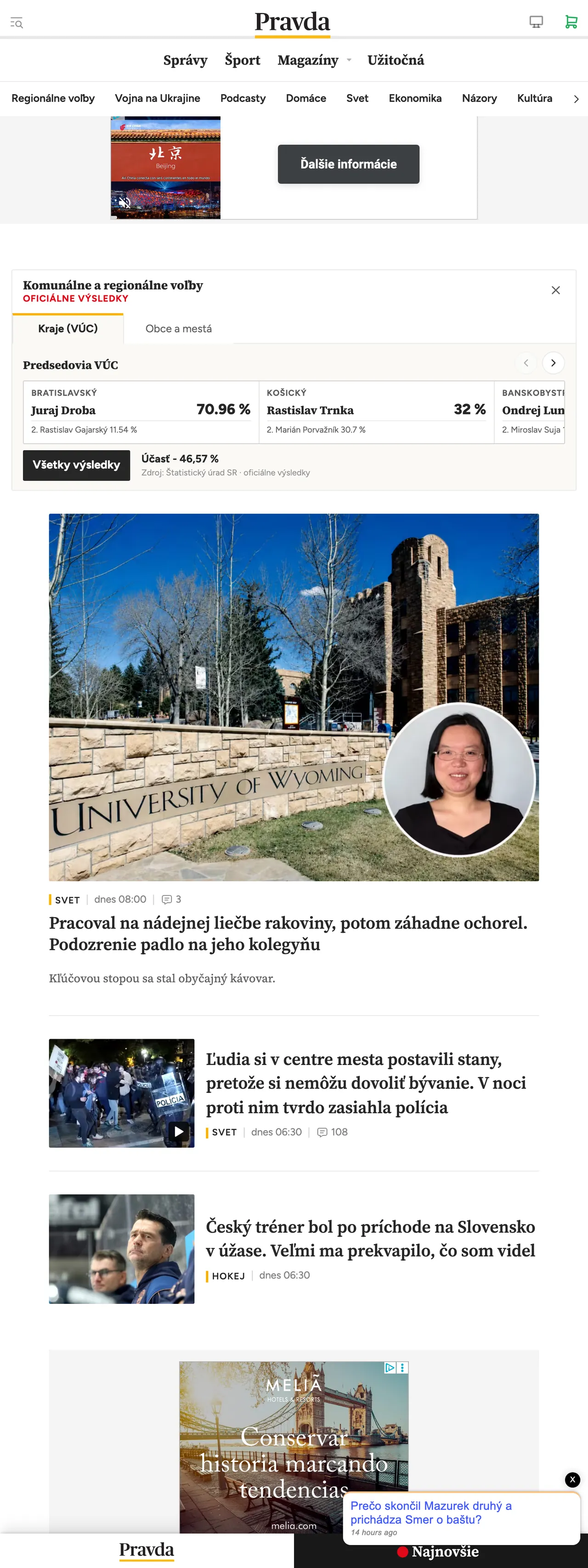 Screenshot of the Pravda front page