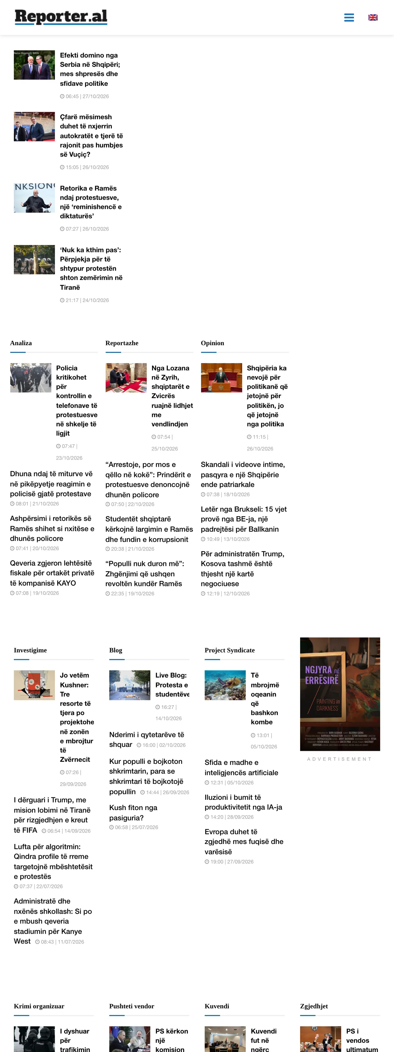 Screenshot of the Reporter.al front page