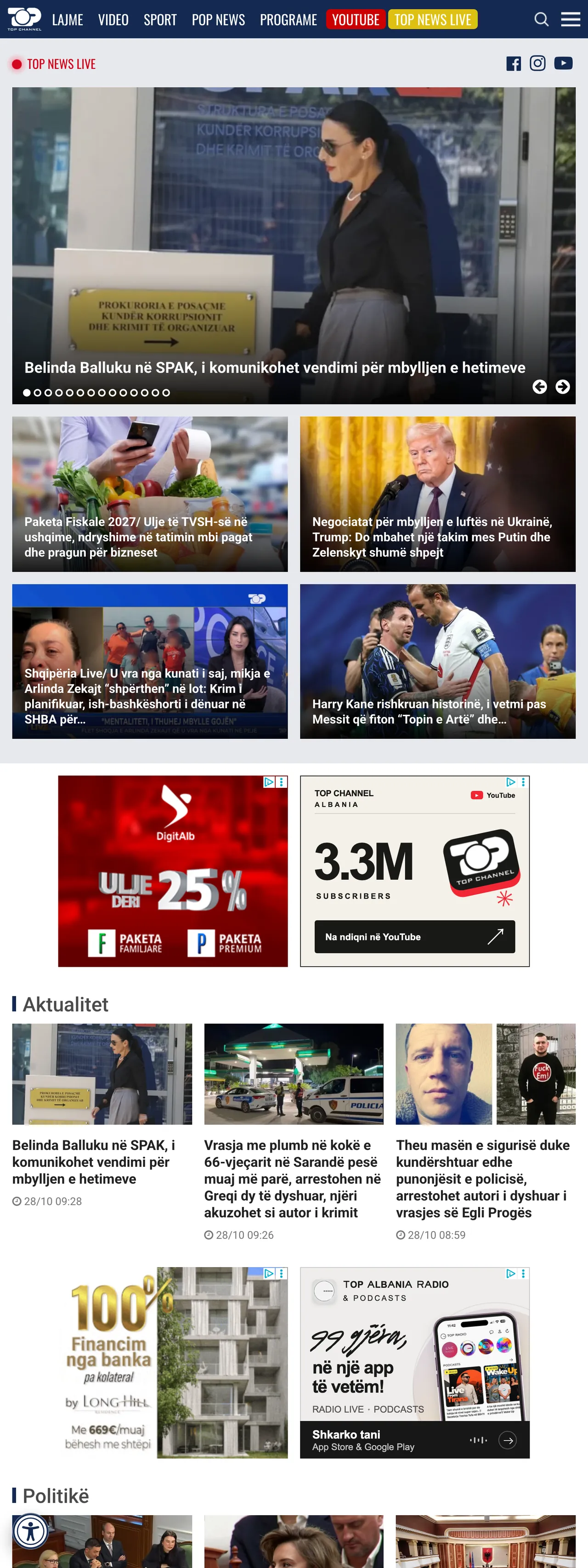 Screenshot of the Top Channel front page