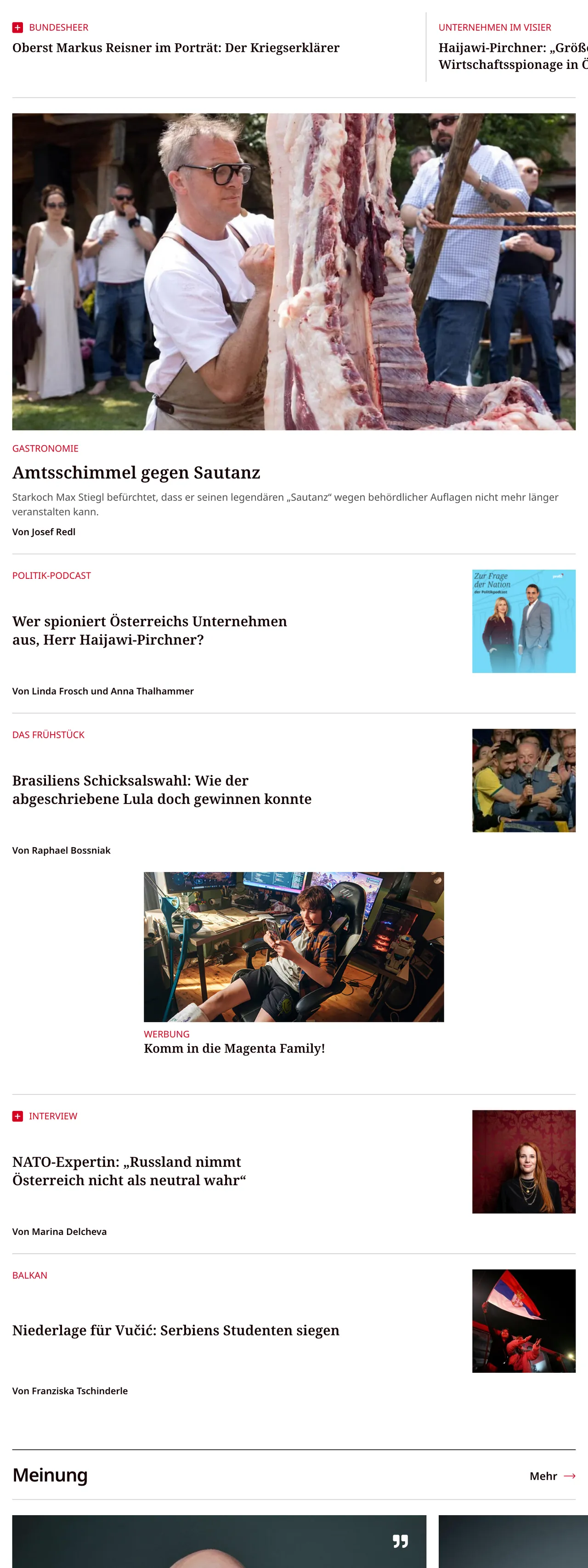 Screenshot of the profil front page