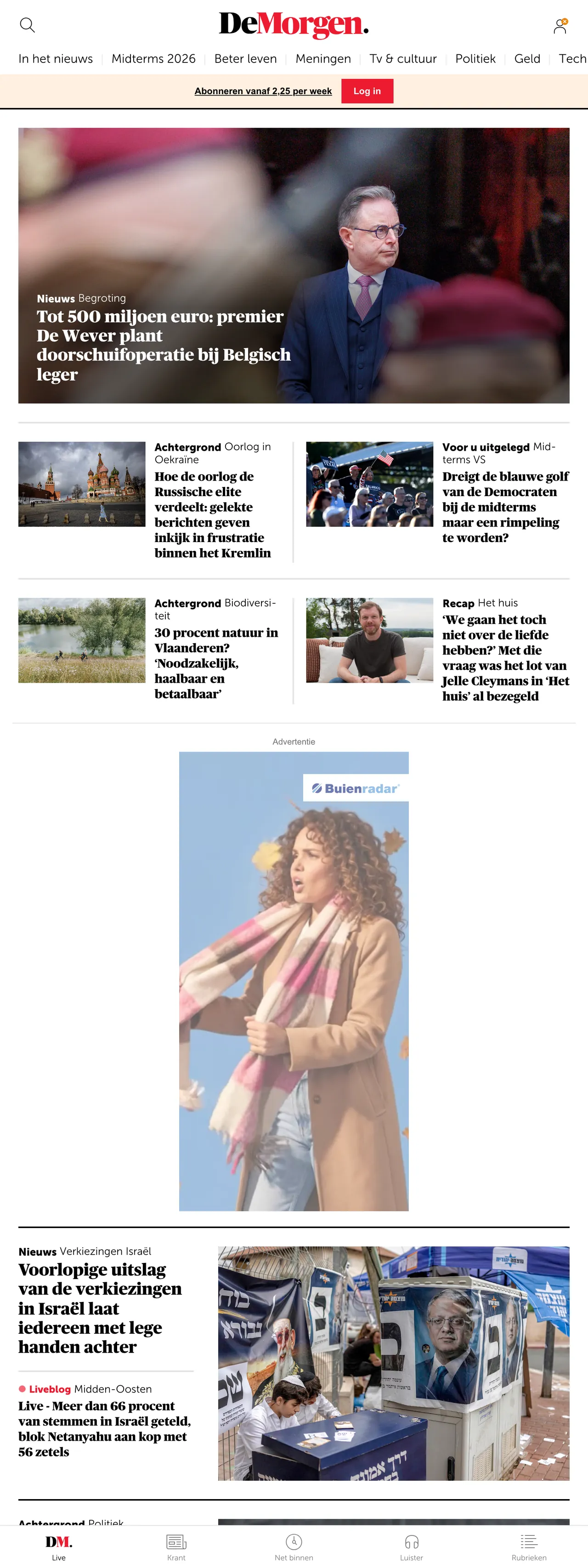 Screenshot of the De Morgen front page