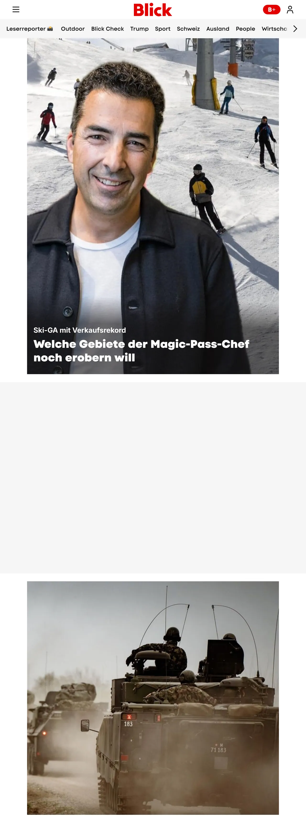 Screenshot of the Blick front page
