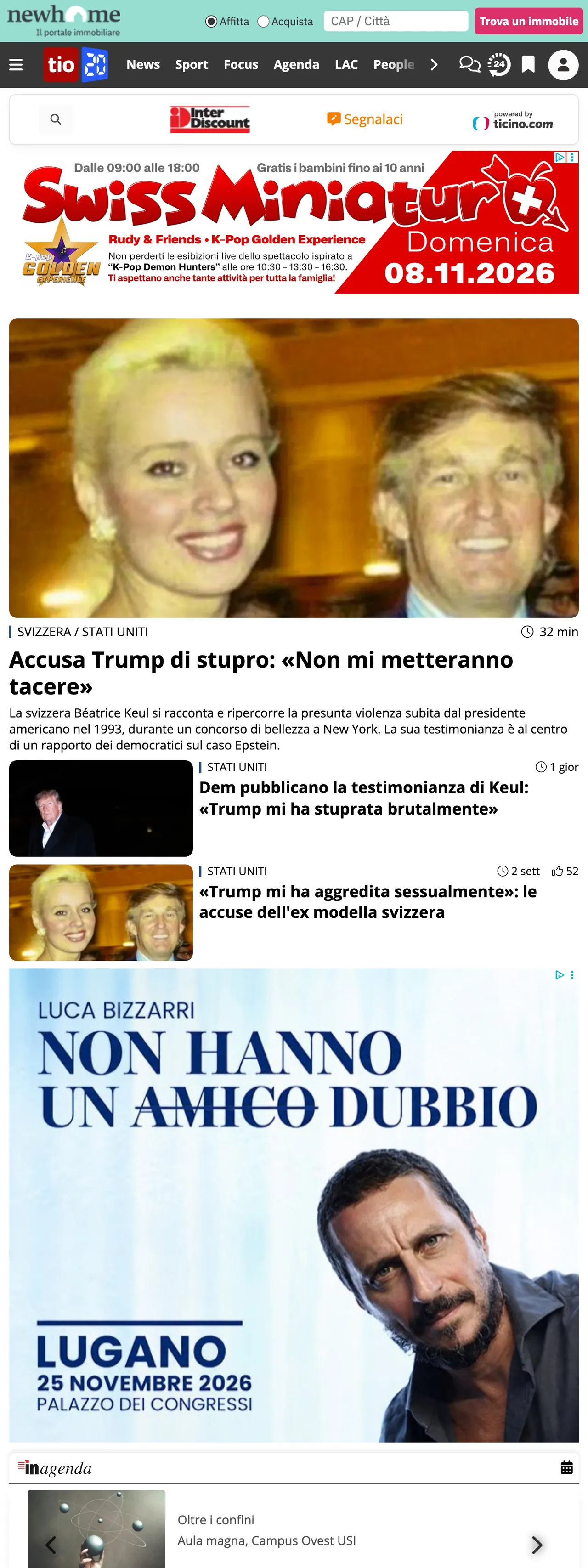 Screenshot of the Ticinonline front page