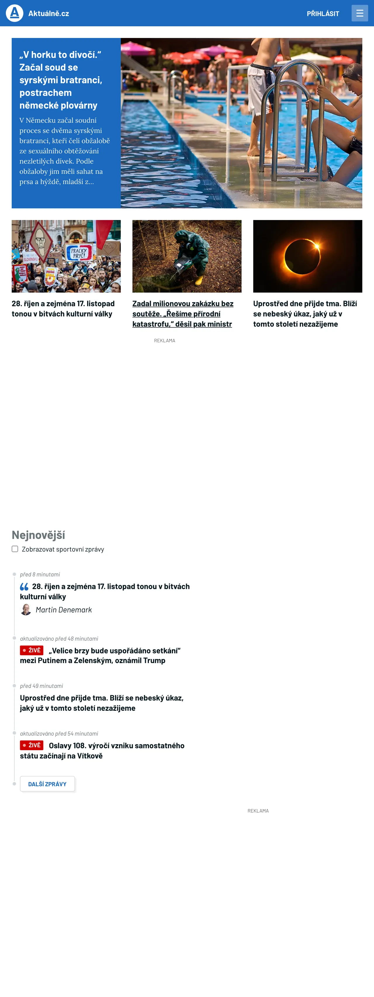 Screenshot of the Aktuálně.cz front page