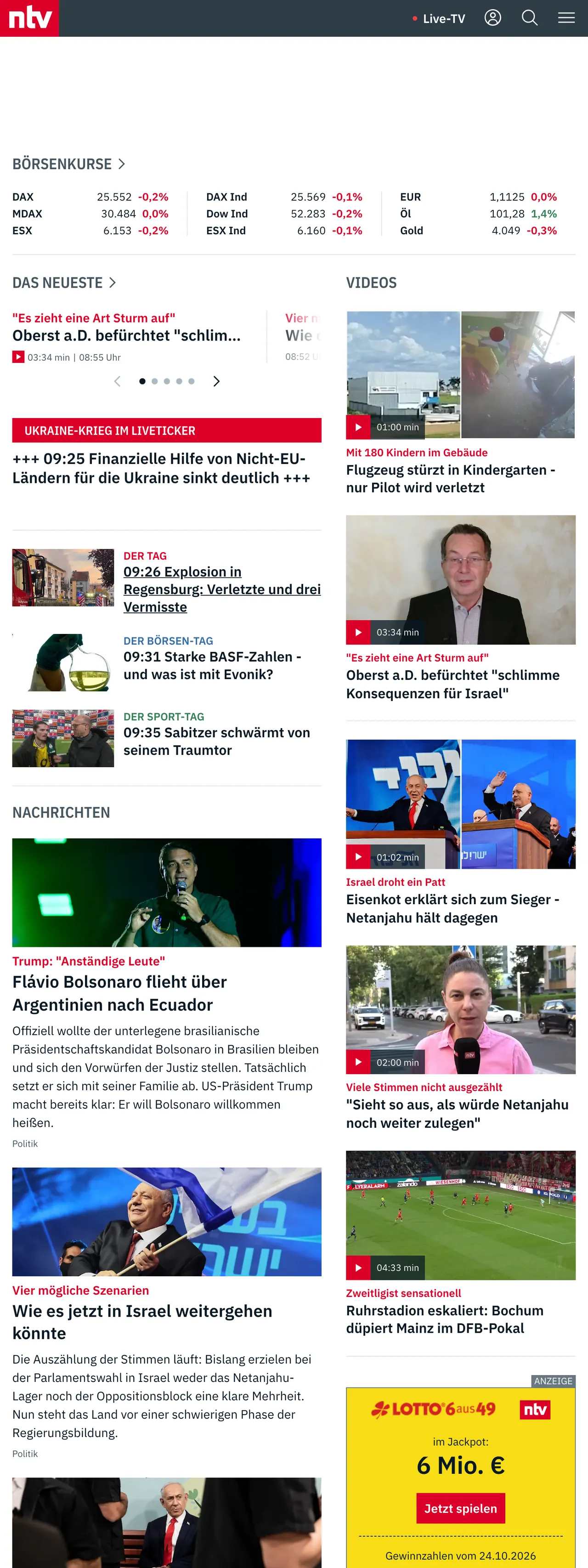 Screenshot of the n-tv front page