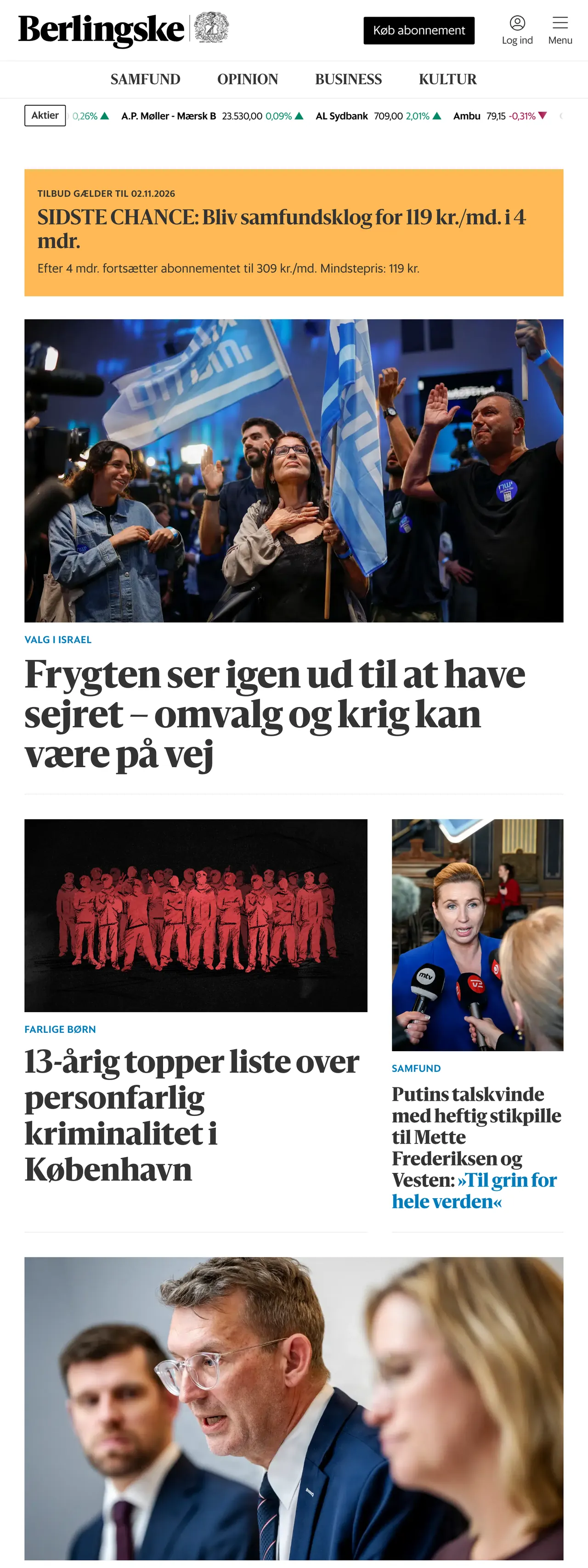 Screenshot of the Berlingske front page