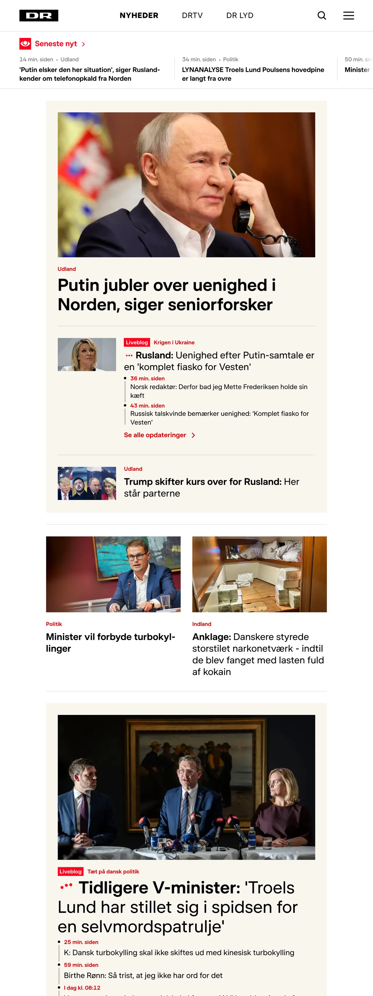 Screenshot of the DR front page