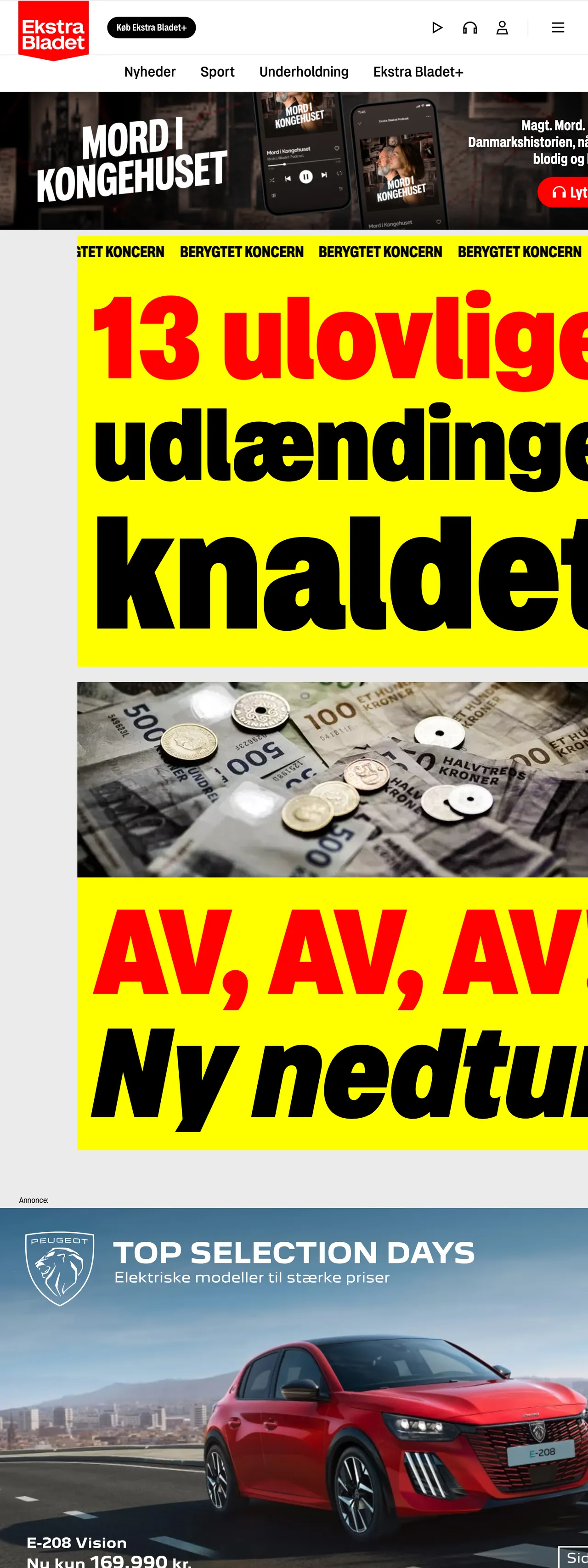 Screenshot of the Ekstra Bladet front page