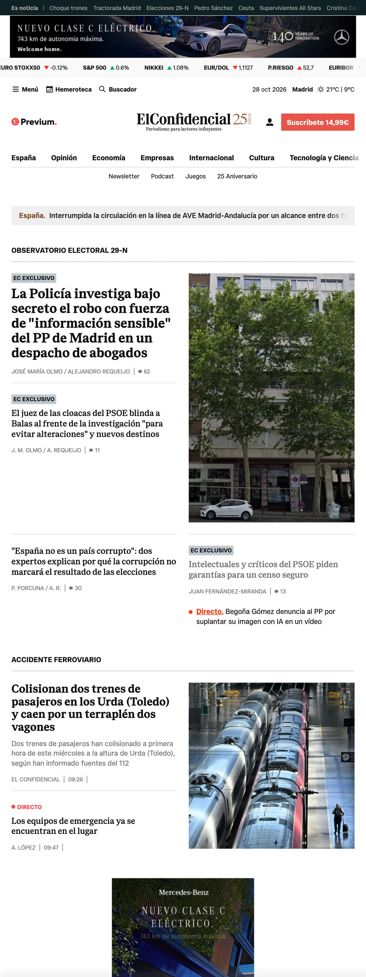 Screenshot of the El Confidencial front page