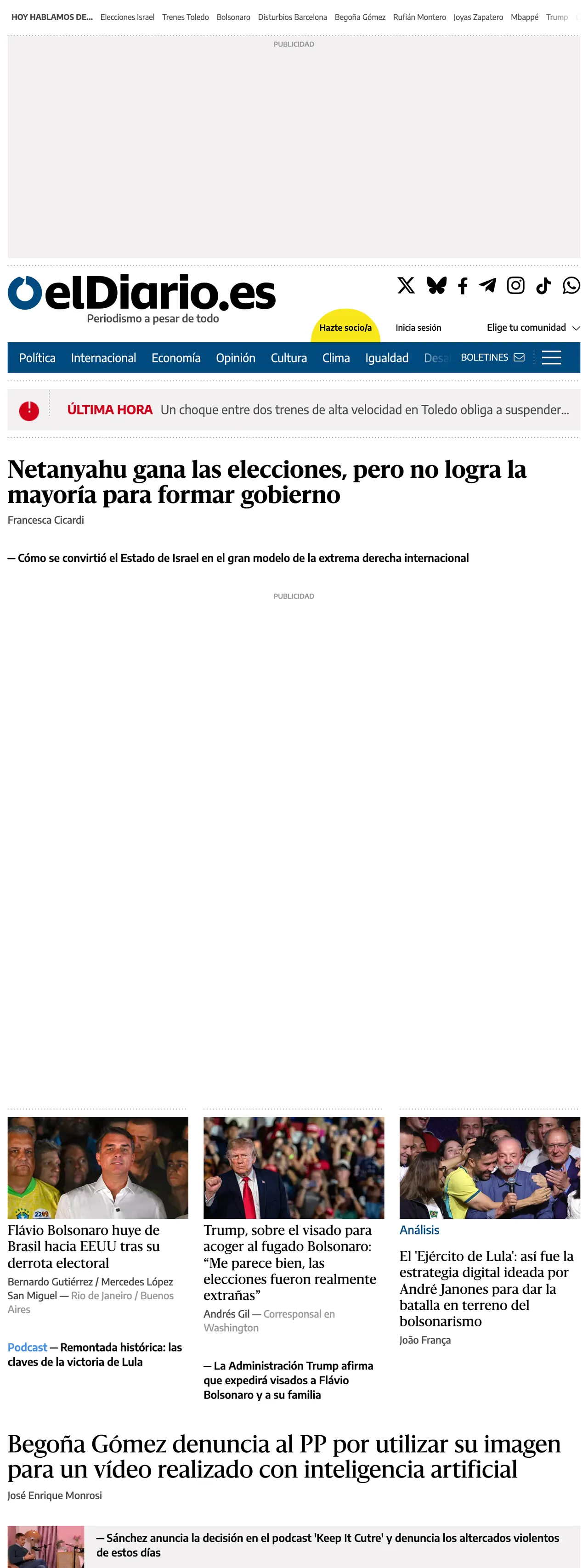 Screenshot of the elDiario.es front page