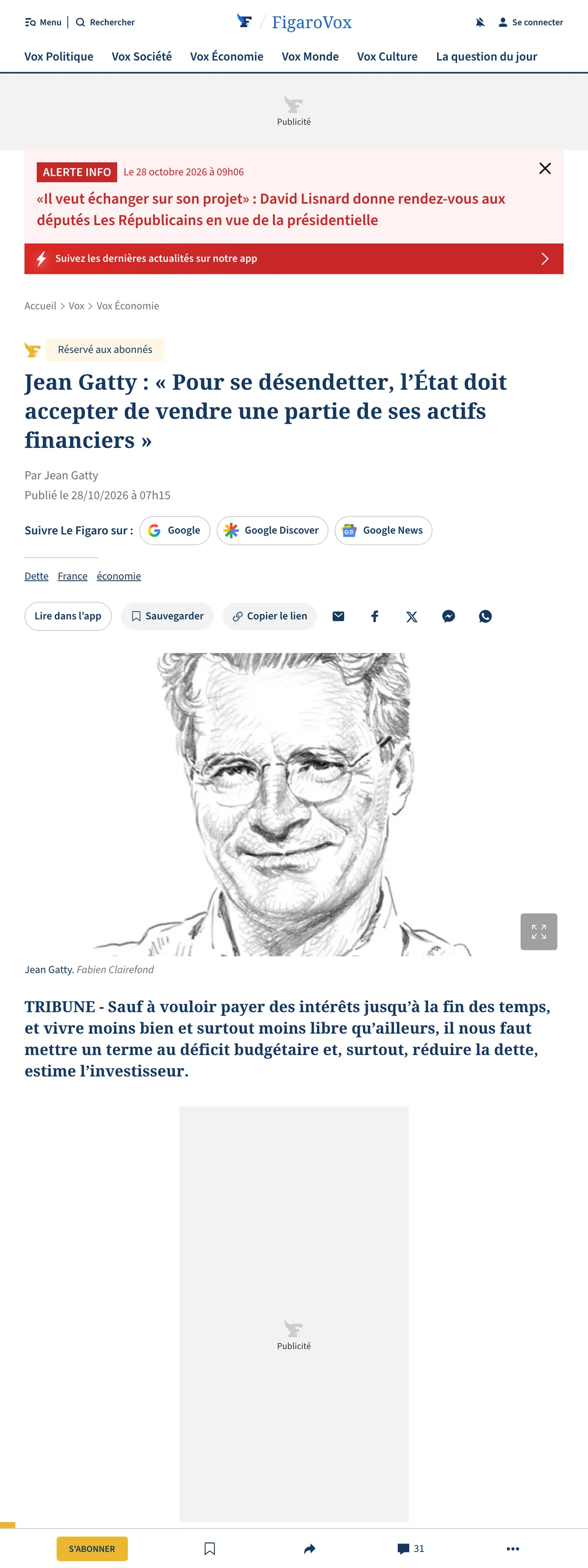 Screenshot of the Le Figaro front page