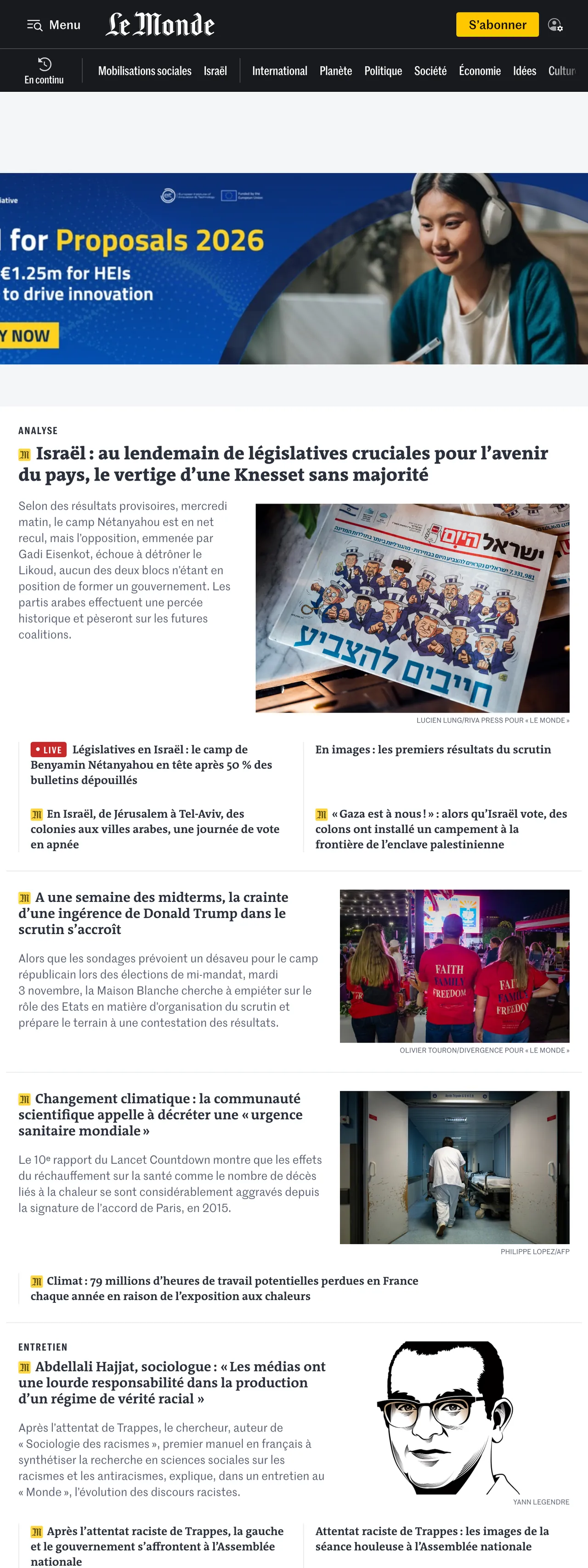 Screenshot of the Le Monde front page