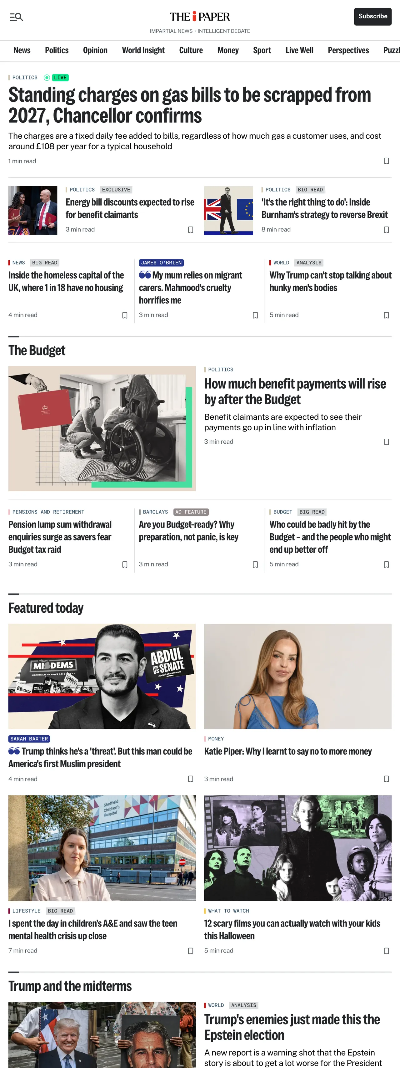 Screenshot of the The i Paper front page