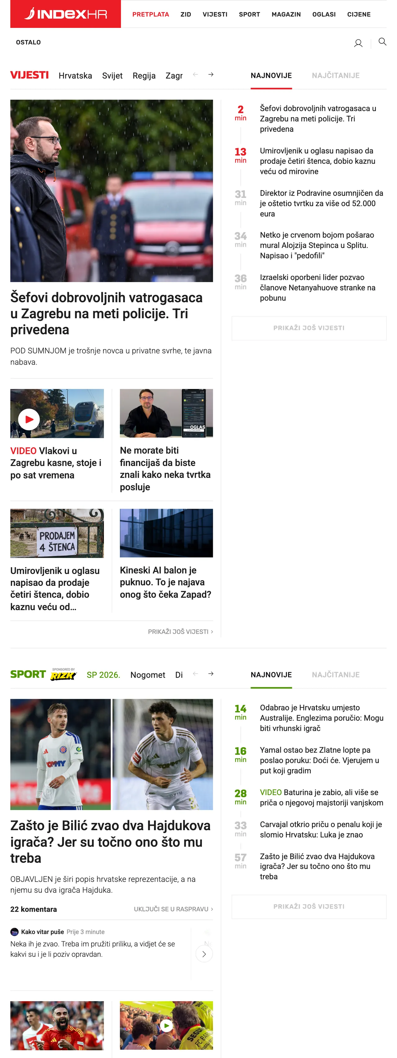 Screenshot of the Index.hr front page