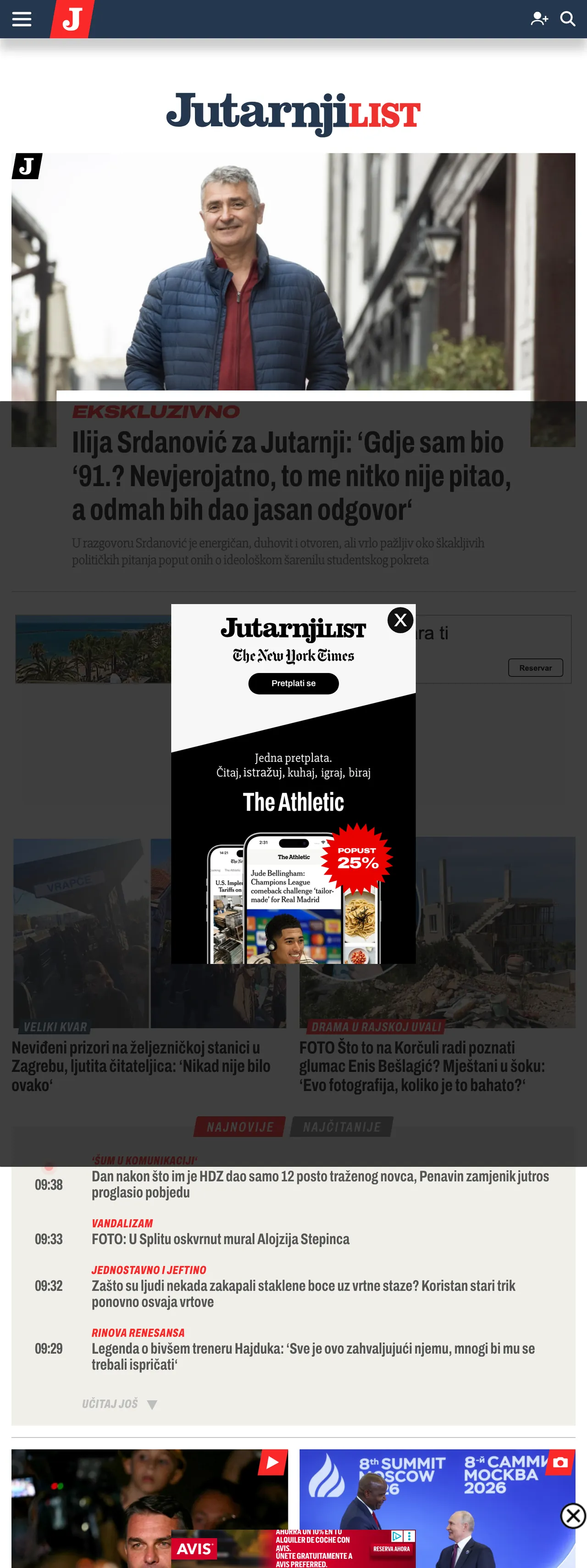 Screenshot of the Jutarnji list front page
