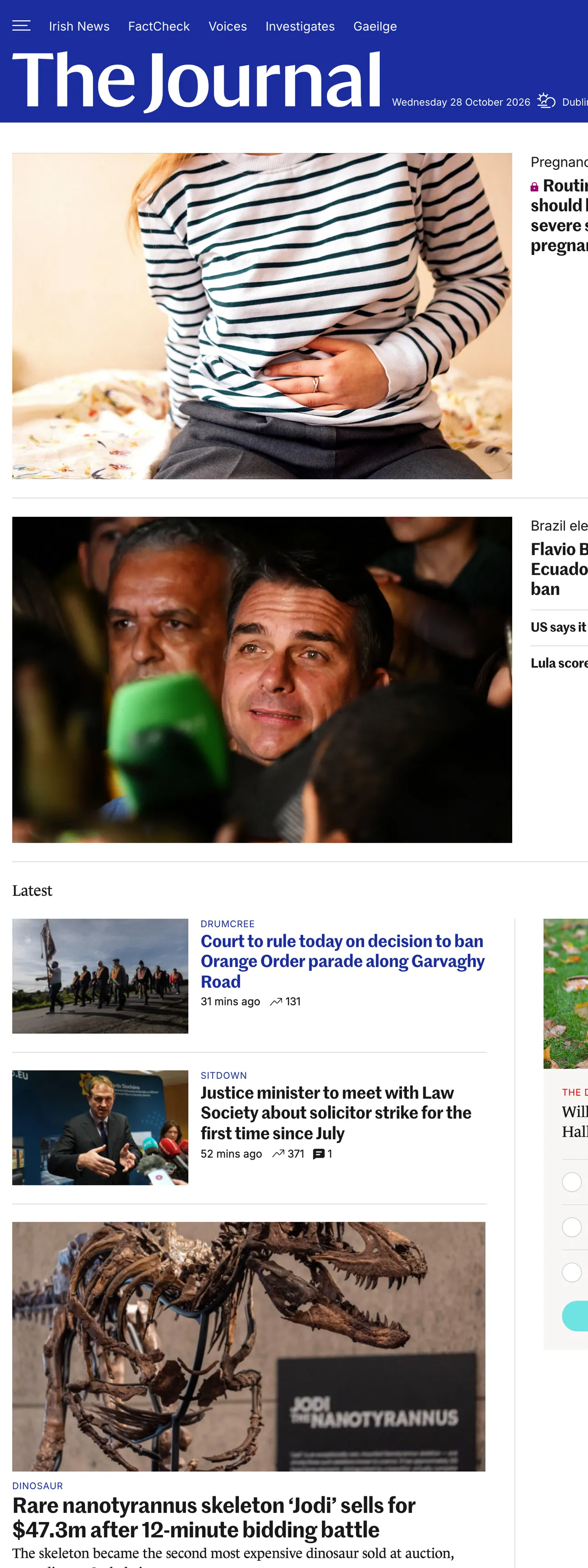 Screenshot of the TheJournal.ie front page