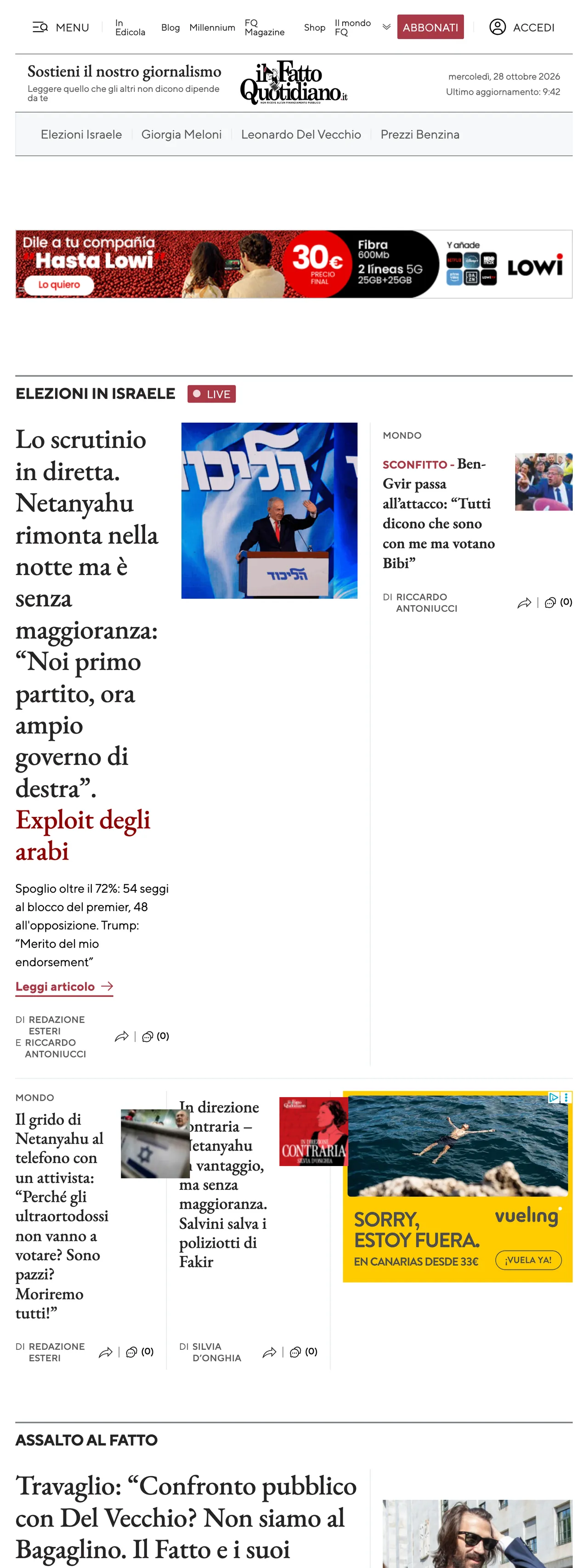 Screenshot of the Il Fatto Quotidiano front page