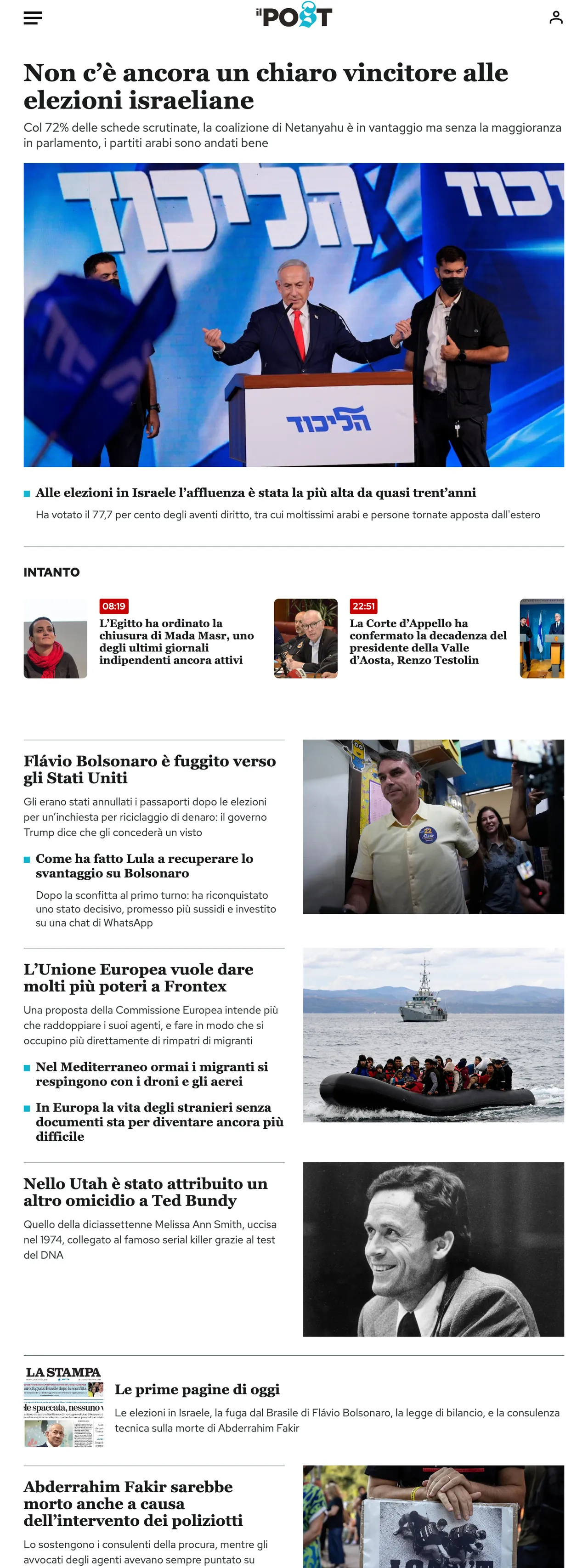 Screenshot of the Il Post front page