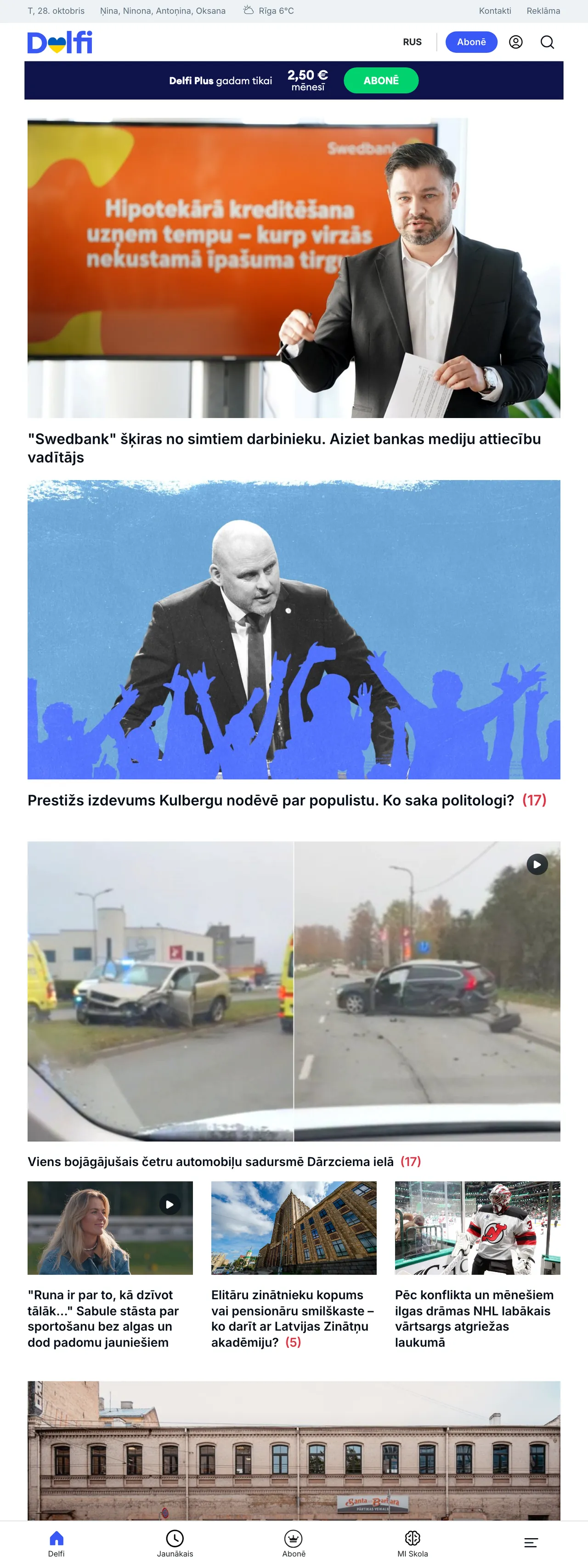 Screenshot of the Delfi front page