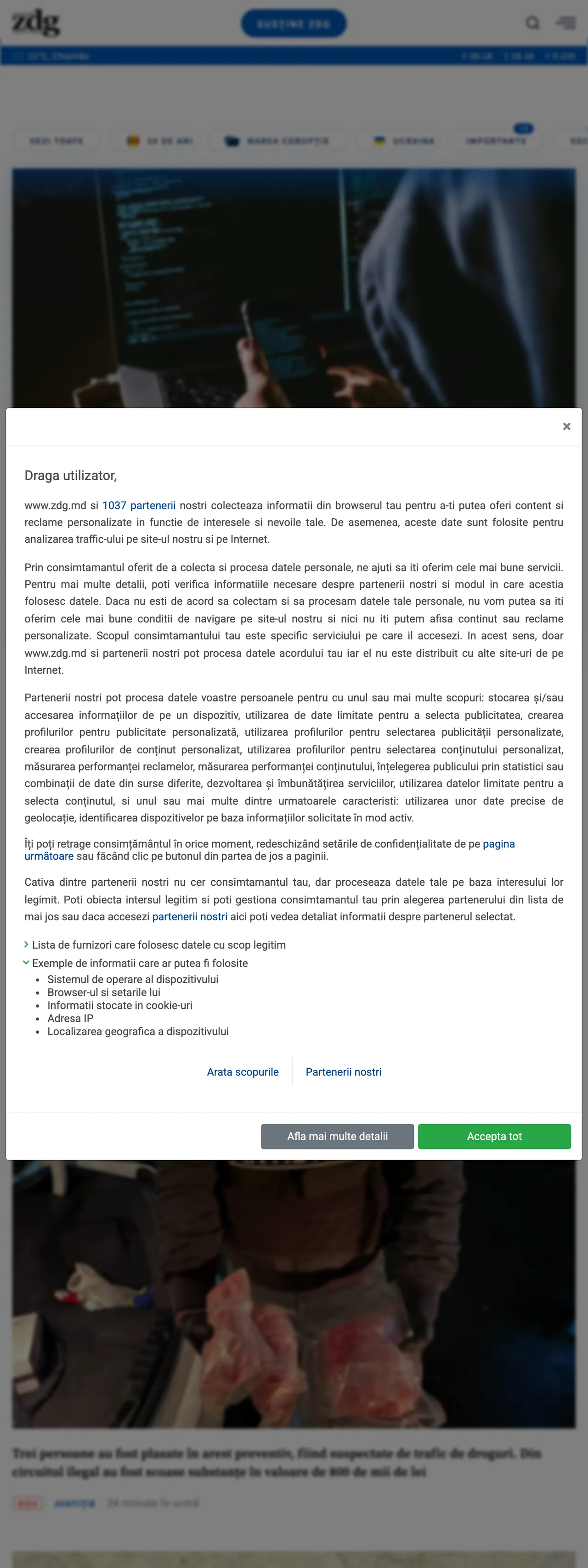Screenshot of the Ziarul de Gardă front page