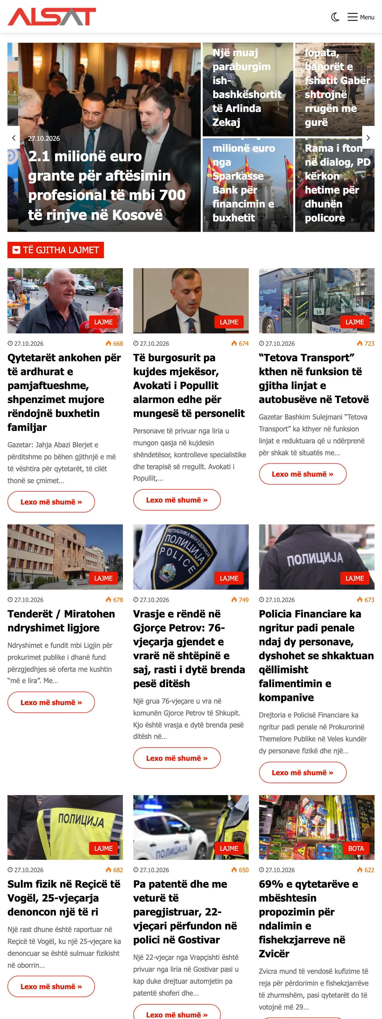 Screenshot of the ALSAT front page
