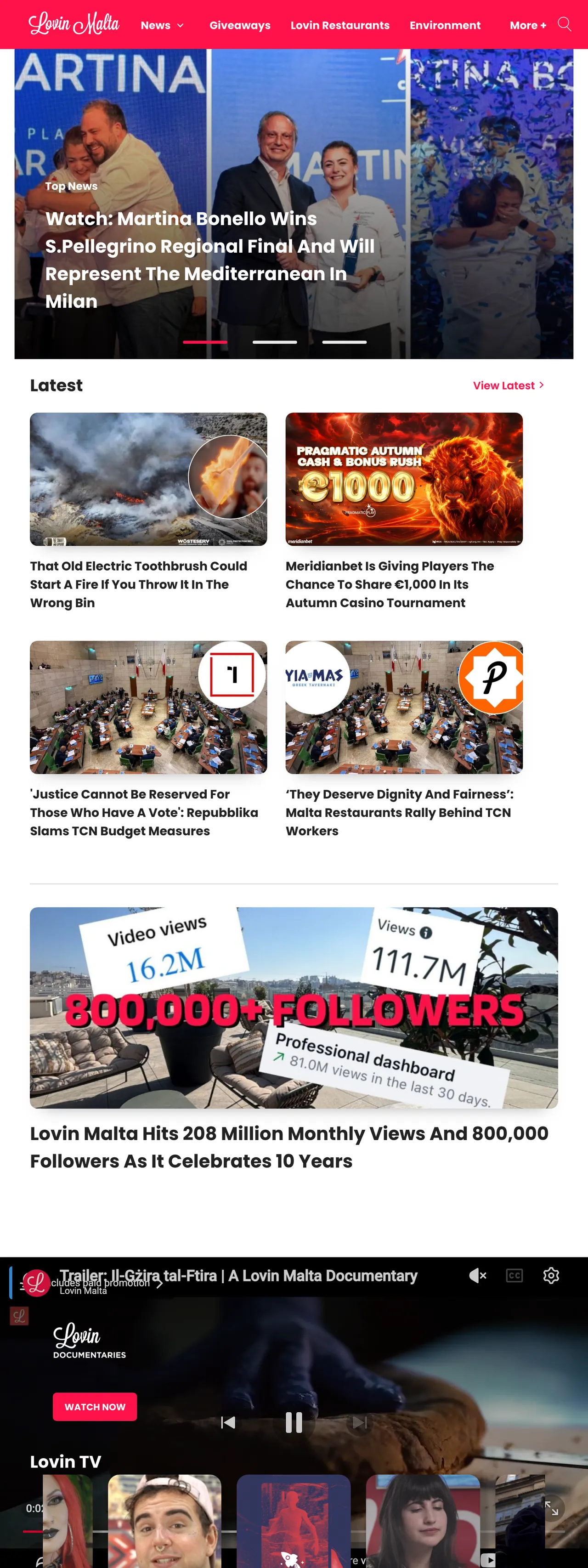 Screenshot of the Lovin Malta front page