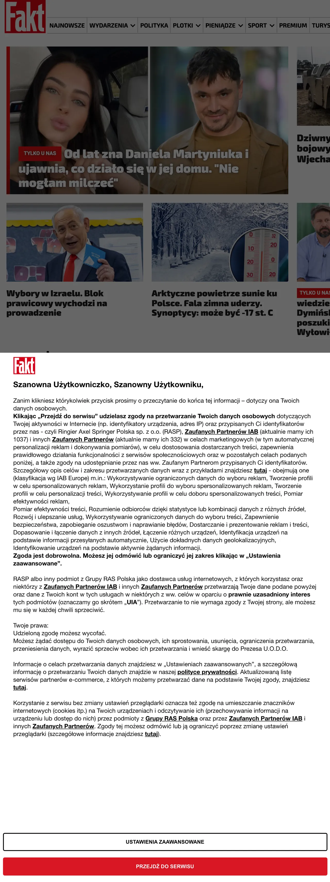 Screenshot of the Fakt front page